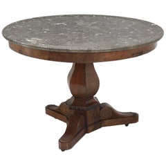 Antique French Centre-Hall Table in Walnut with a Grey Marble Top