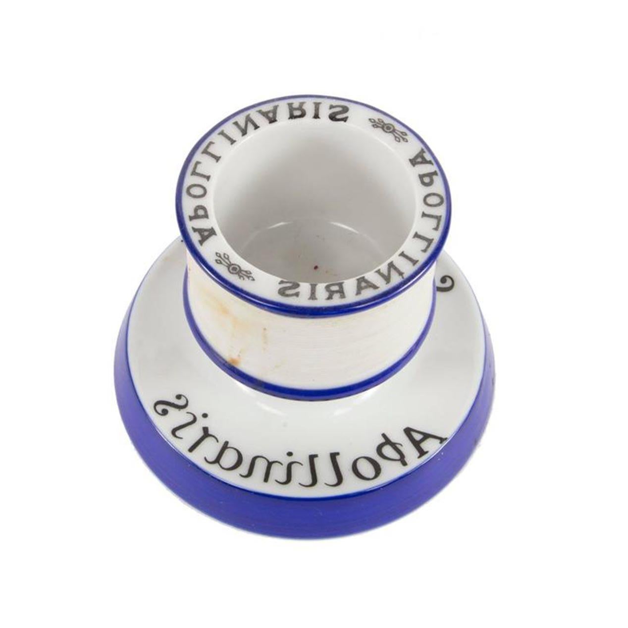Hand-Crafted Antique French Ceramic Advertising Apollinaris Match Holder Striker For Sale