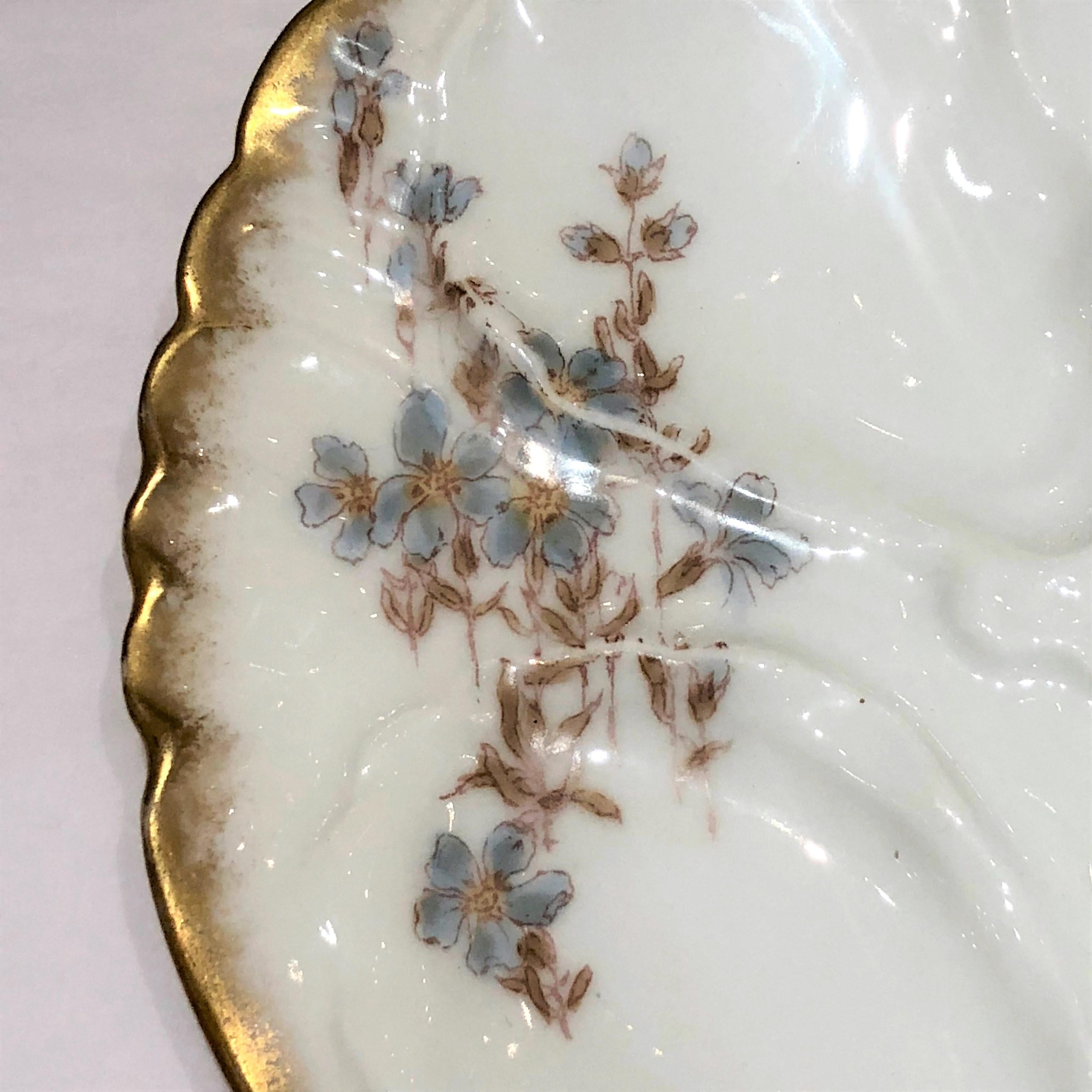 Antique French CFH Haviland Limoges hand-painted porcelain oyster plate, circa 1880-1890.