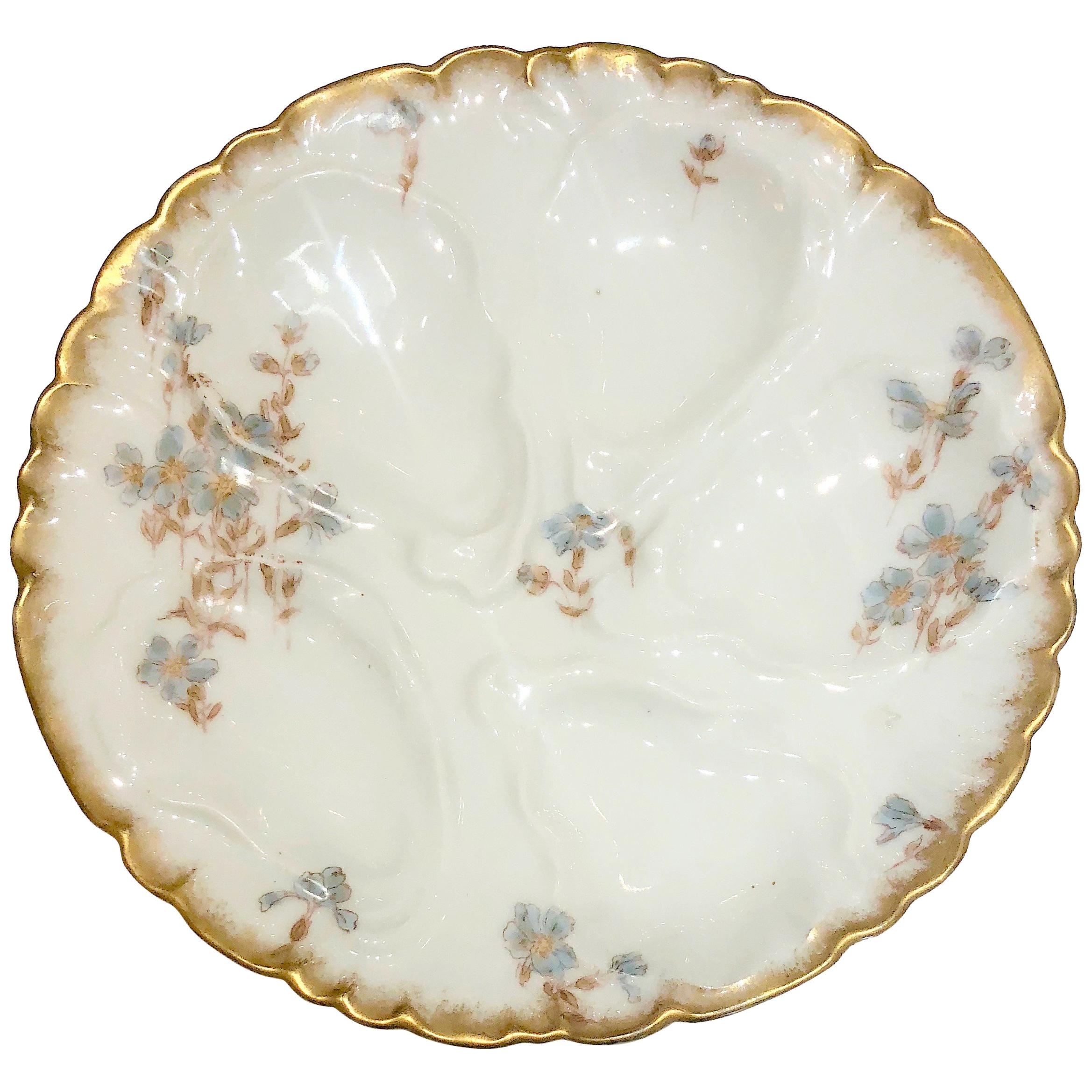 Antique French C.F.H. Haviland Limoges Porcelain Oyster Plate, circa 1880-1890