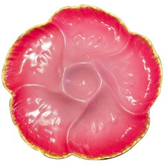 Antique French "C.F.H" Limoges Porcelain Magenta & Gold Oyster Plate, Circa 1880