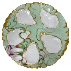 Antique French "C.F.H, Limoges" Porcelain Painted Sea Life Oyster Plate, Ca 1880