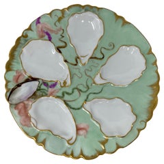 Antique French "C.F.H, Limoges" Porcelain Painted Sea Life Oyster Plate, Ca 1880