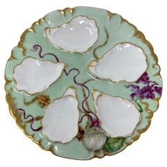 Antique French "C.F.H, Limoges" Porcelain Painted Sea Life Oyster Plate, Ca 1880