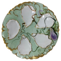 Antique French "C.F.H, Limoges" Porcelain Painted Sea Life Oyster Plate, Ca 1880