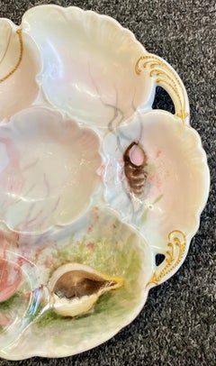 Antique French C.F.H. Limoges Porcelain Sea-Life Painted Oyster Plate Circa 1890