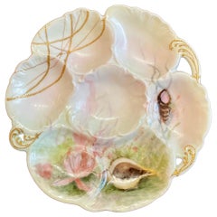 Antique French C.F.H. Limoges Porcelain Sea-Life Painted Oyster Plate Circa 1890