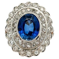 Antique French CGL 4.25 Carats Sri Lanka No Heat Sapphire Platinum Gold Ring