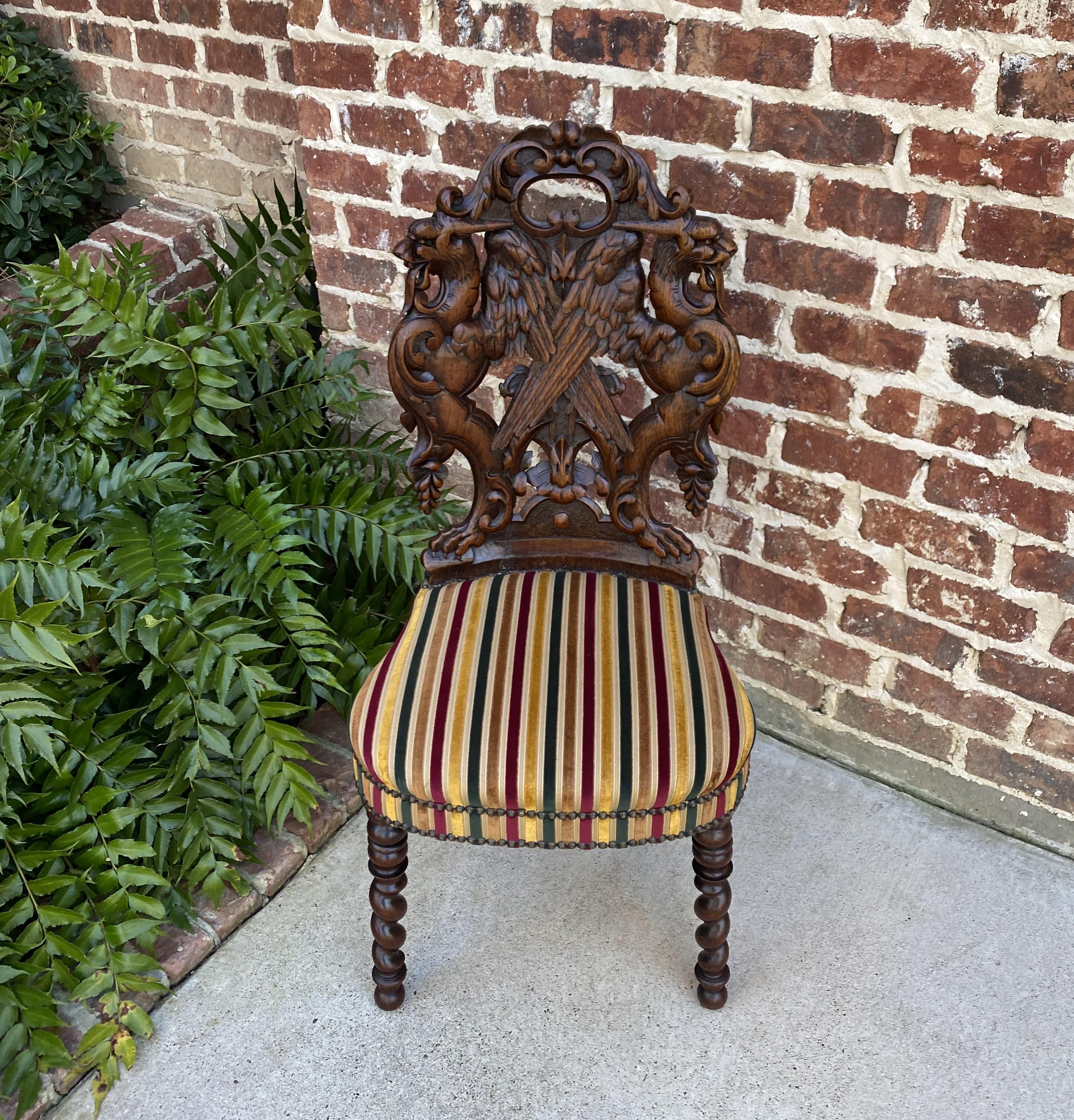 Antique French Chair Barley Twist Black Forest Carved Oak Upholstered 19th C 5
