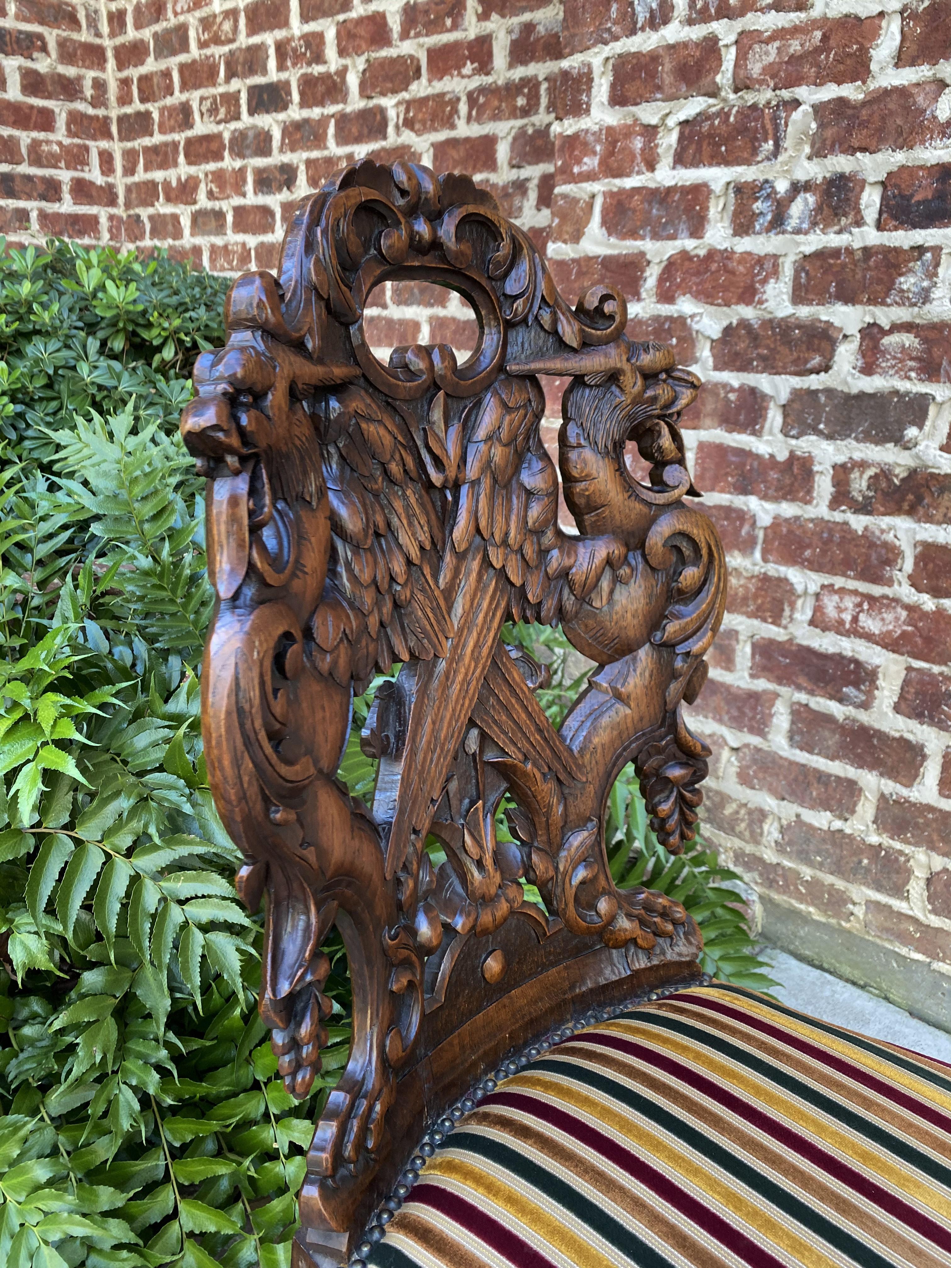 Antique French Chair Barley Twist Black Forest Carved Oak Upholstered 19th C 7