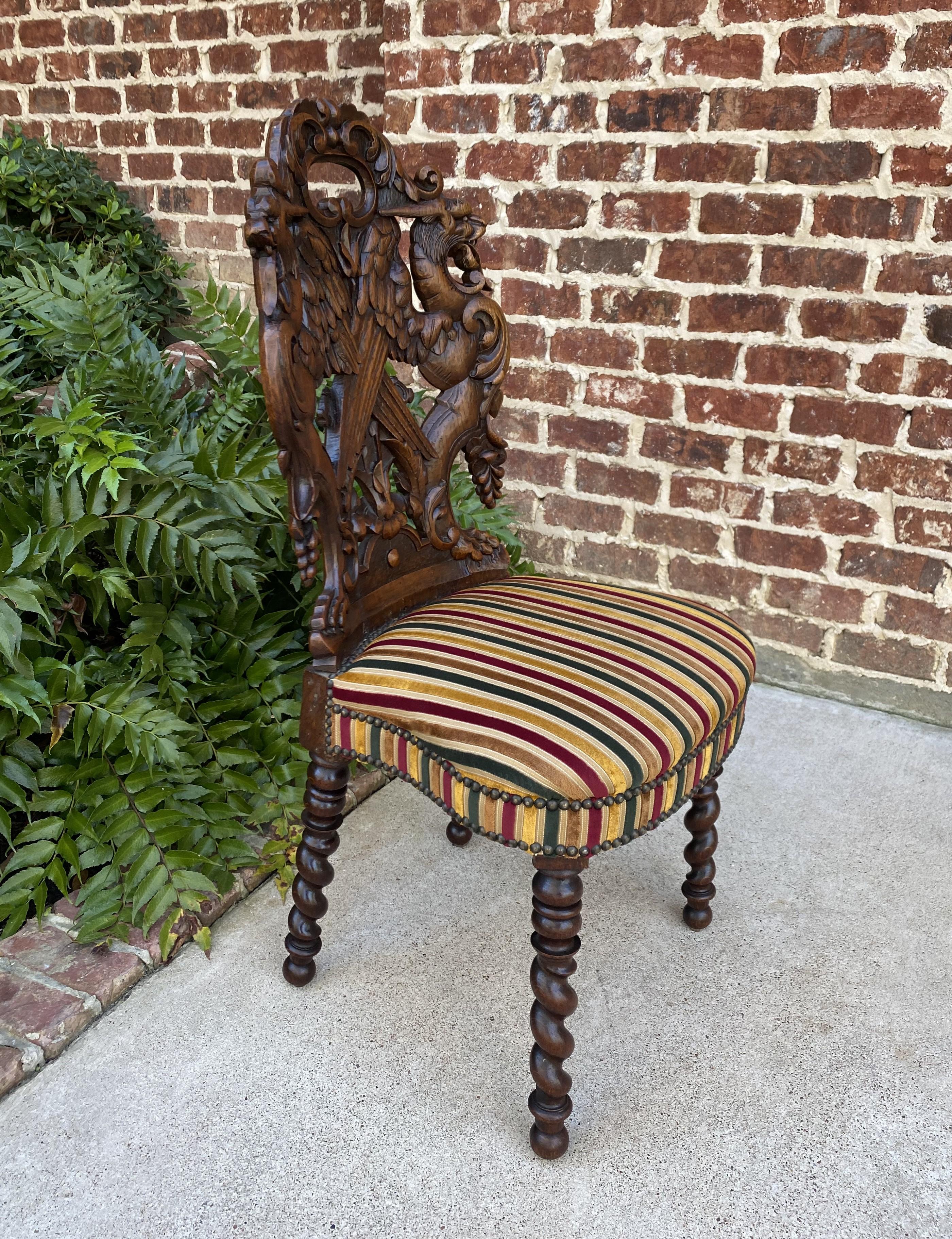 Antique French Chair Barley Twist Black Forest Carved Oak Upholstered 19th C 8