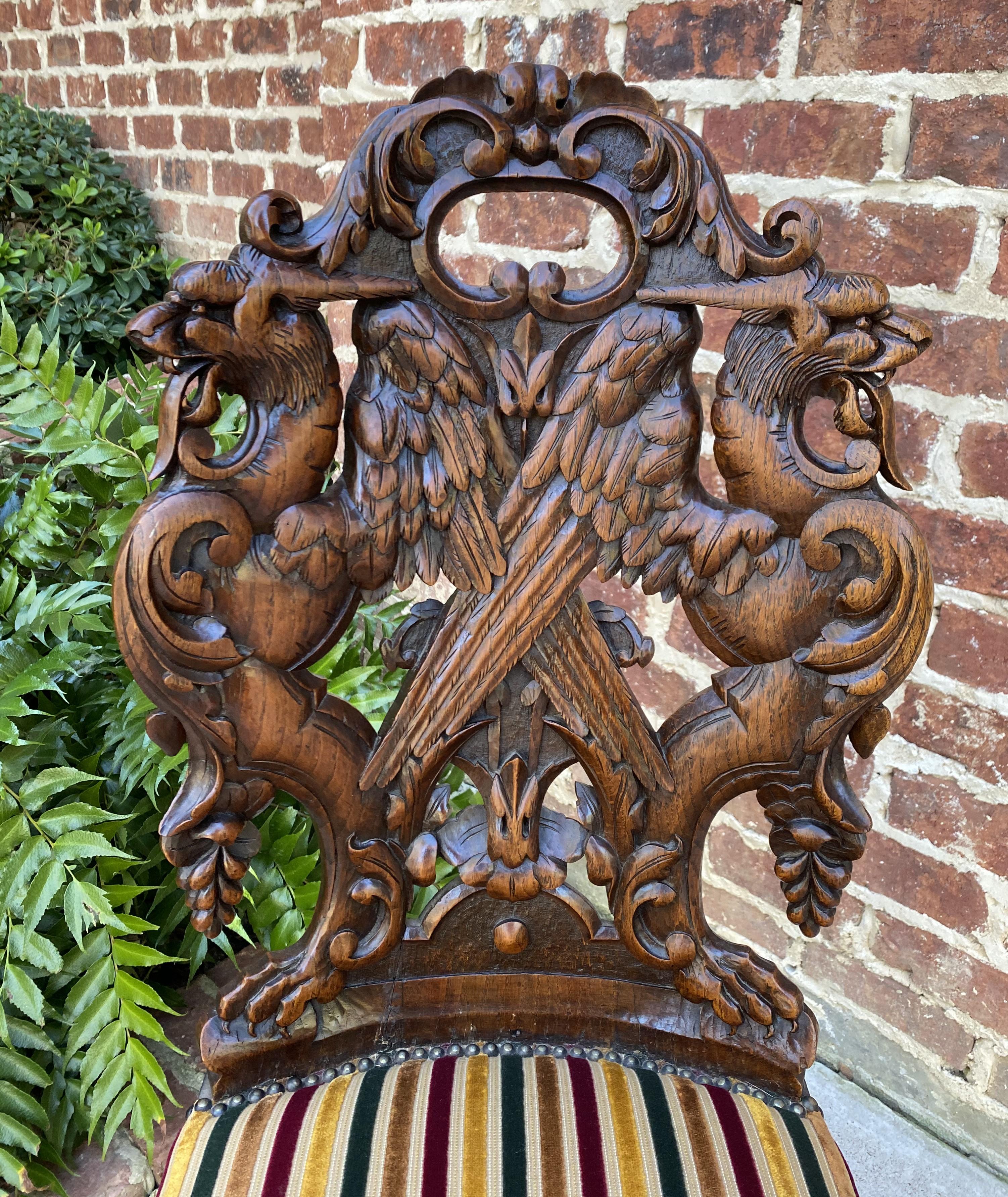 Antique French Chair Barley Twist Black Forest Carved Oak Upholstered 19th C In Good Condition In Tyler, TX