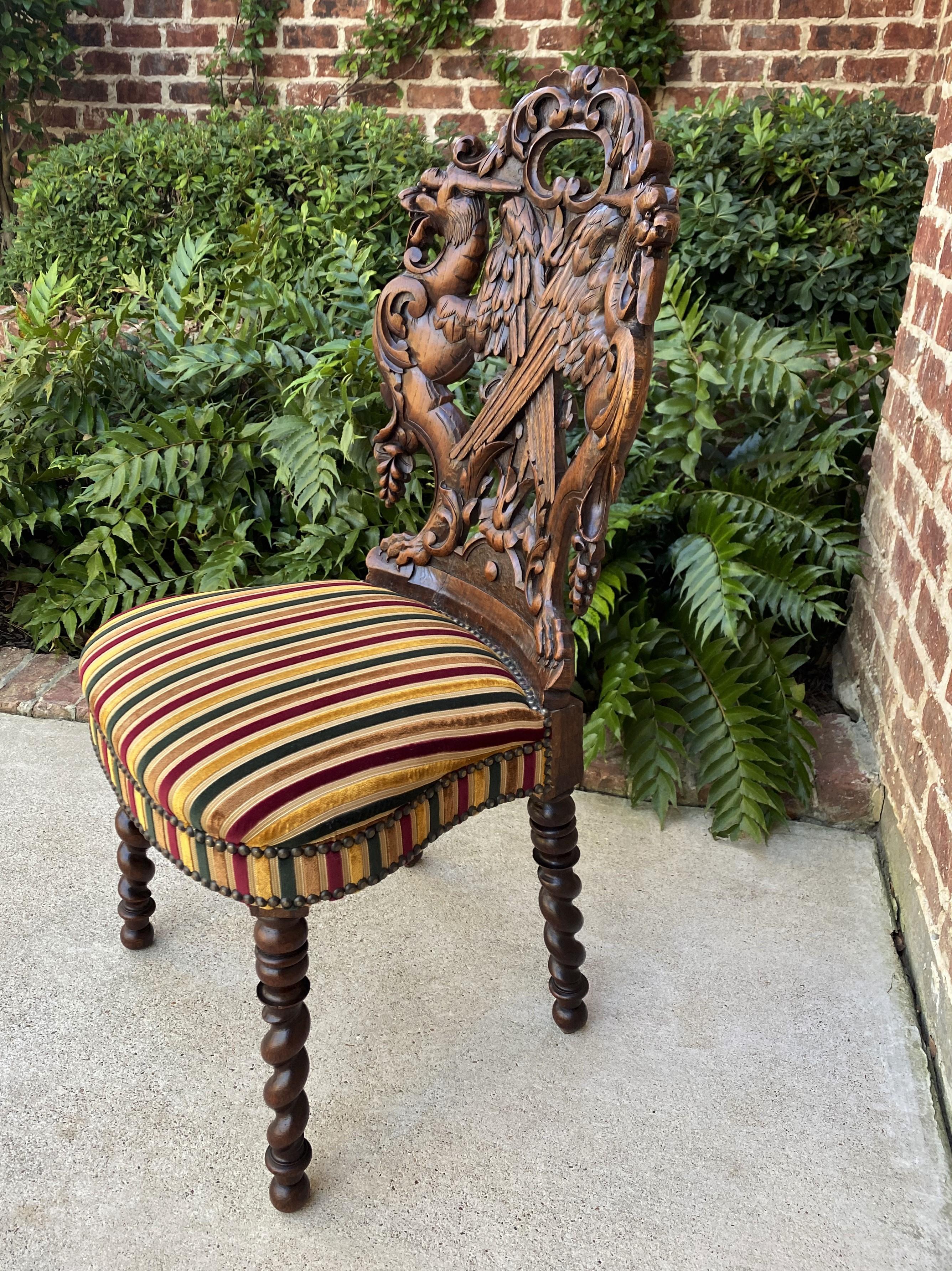 Upholstery Antique French Chair Barley Twist Black Forest Carved Oak Upholstered 19th C
