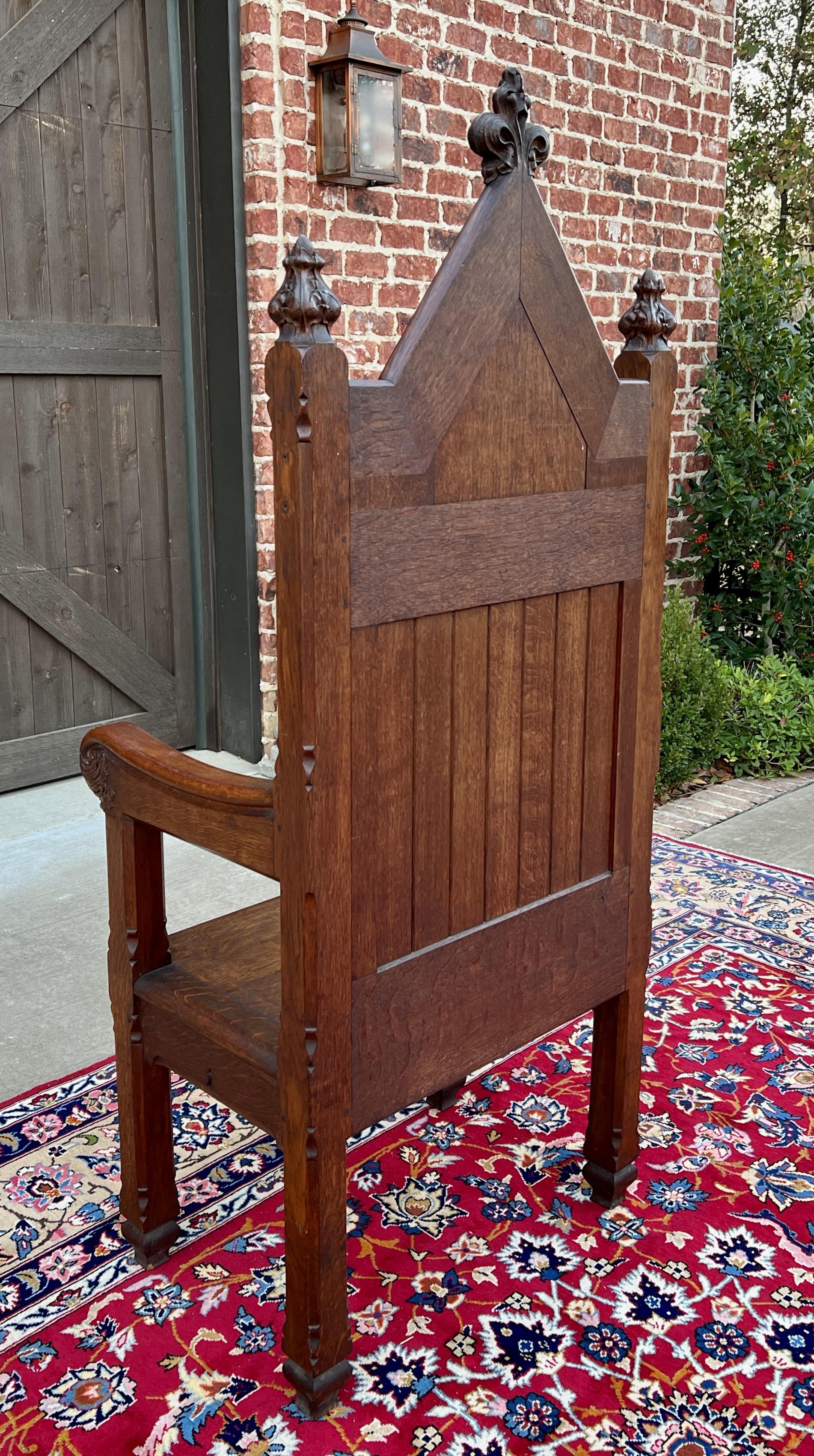 Antique French Chair Gothic Revival Bishops Throne Altar Chair Cushion Oak 19thC 13