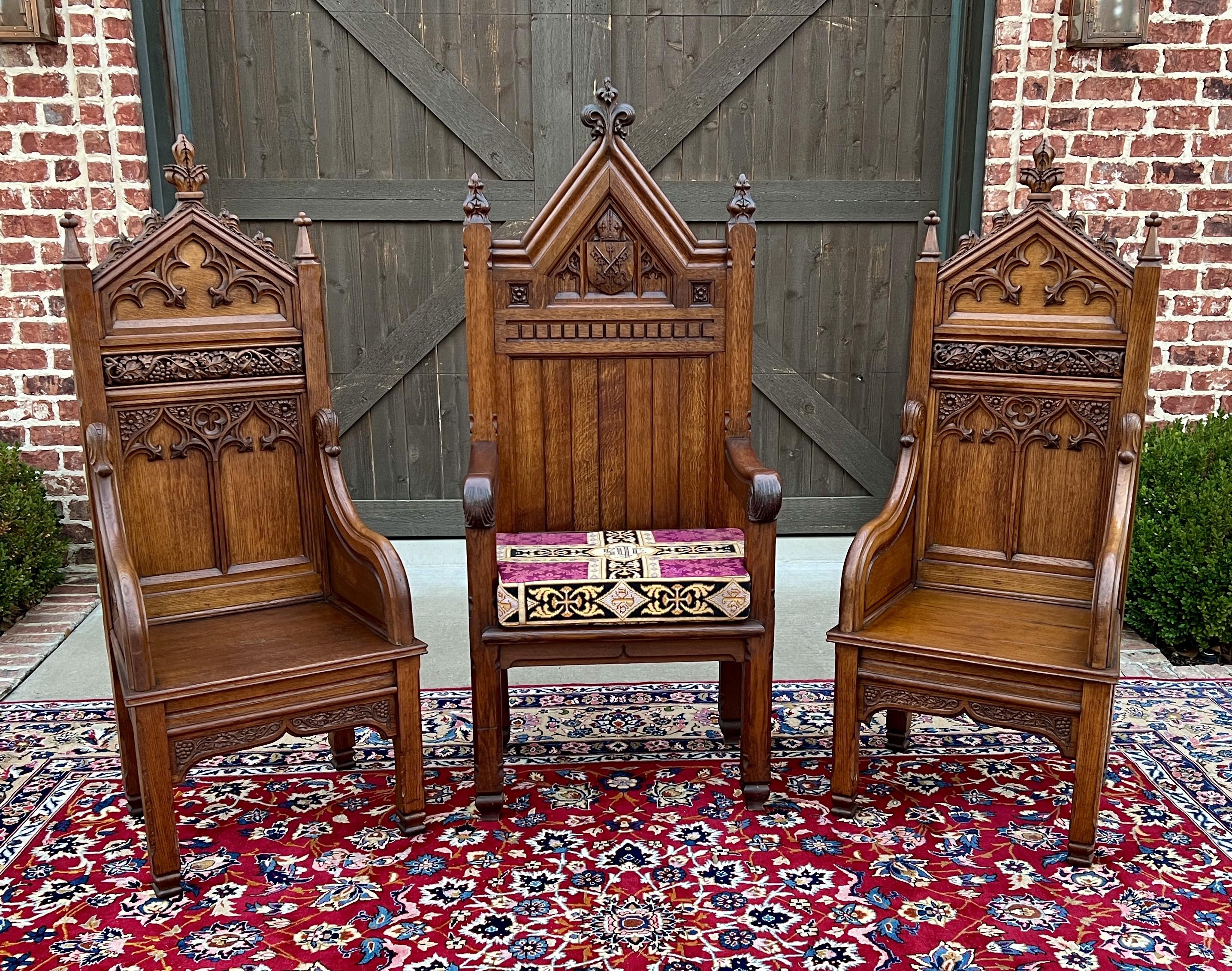 Antique French Chair Gothic Revival Bishops Throne Altar Chair Cushion Oak 19thC 14