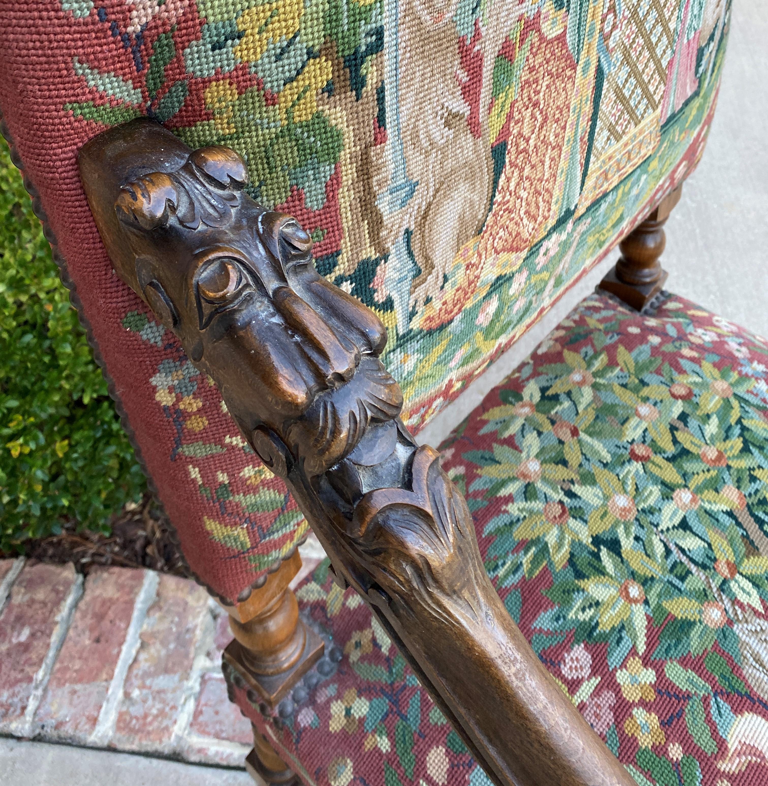 Antique French Chair Tapestry Needlepoint Walnut Fireside Throne Barley Twist 6