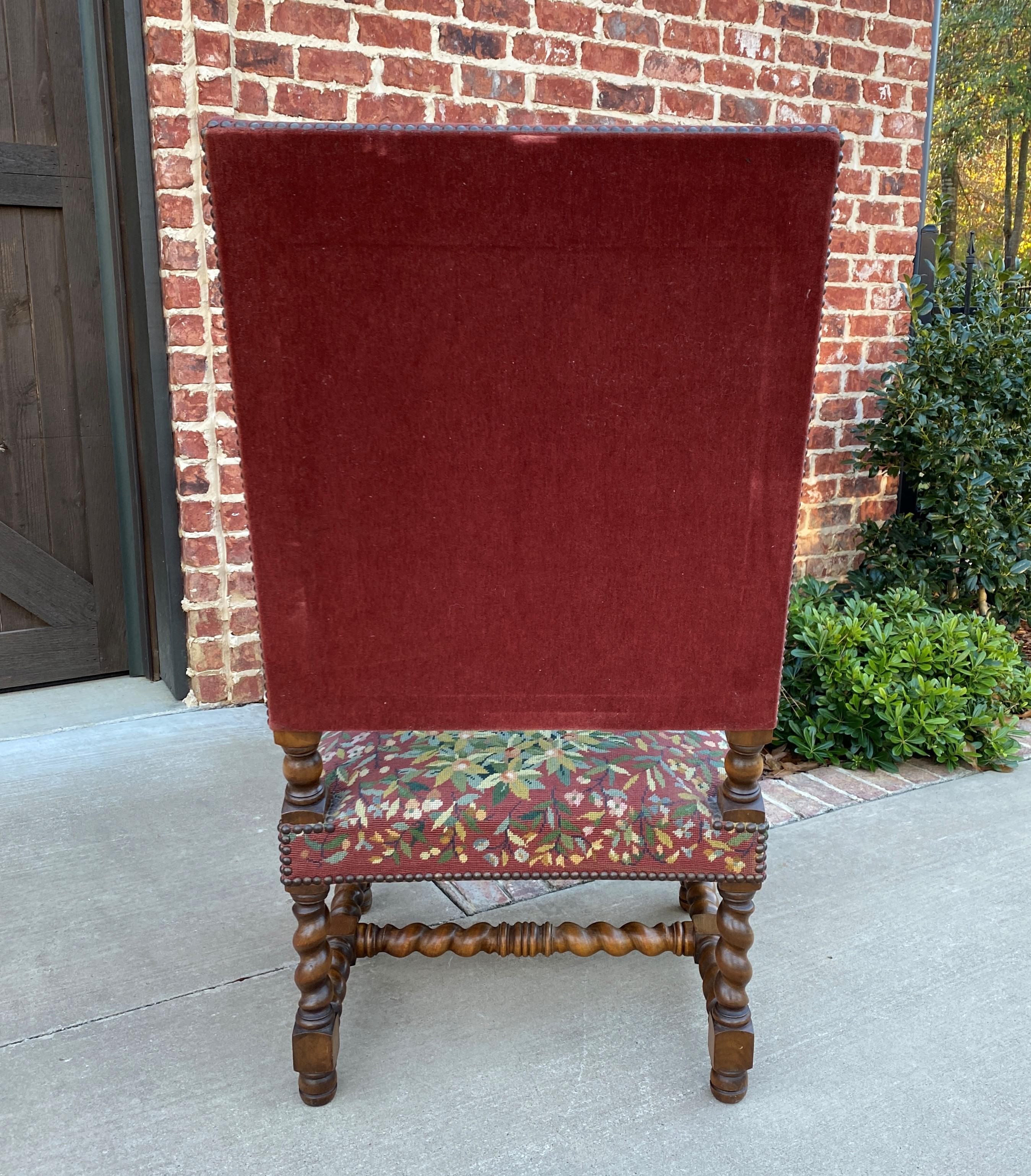 Antique French Chair Tapestry Needlepoint Walnut Fireside Throne Barley Twist 11