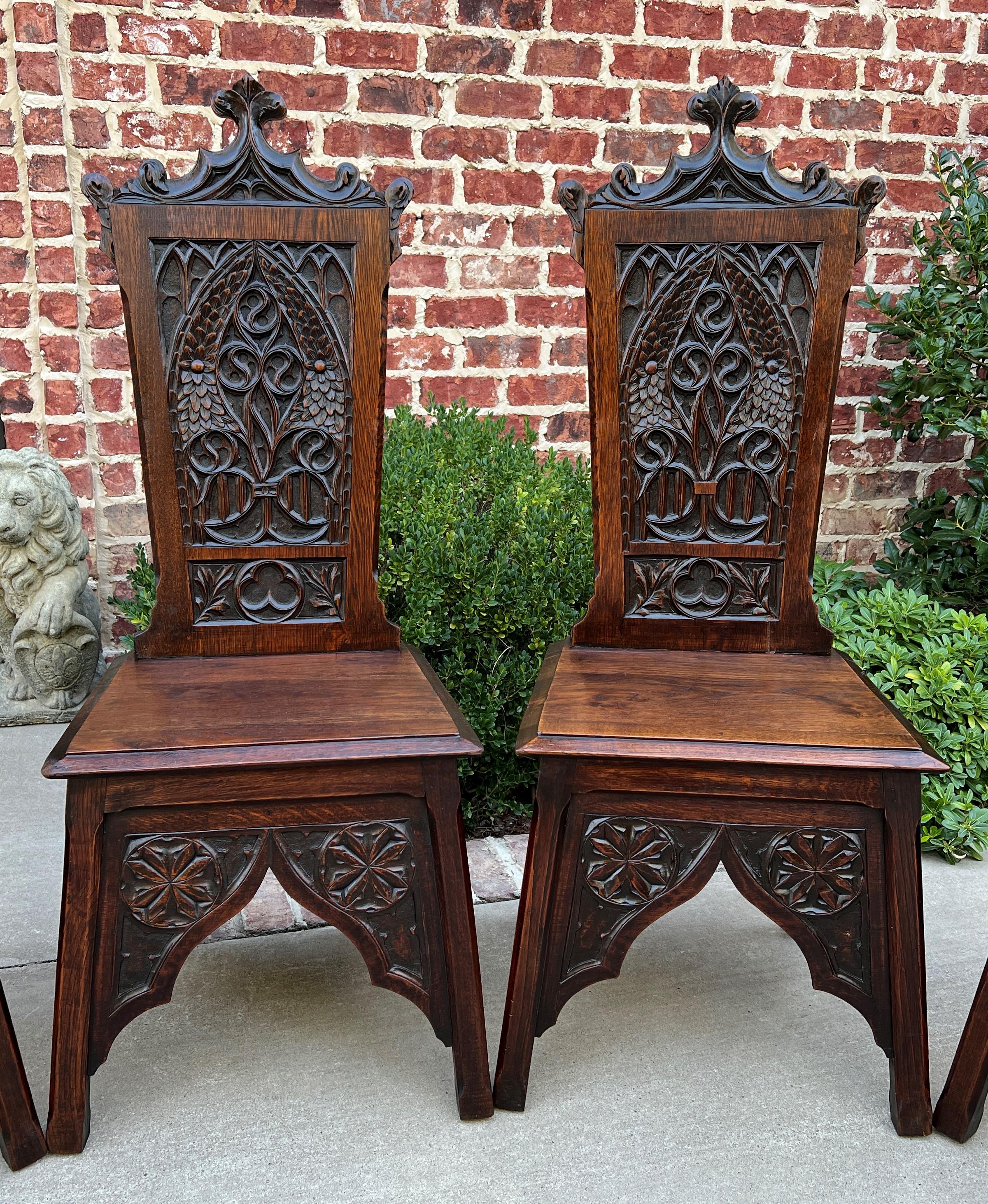 Antique French Chairs Set of 6 Gothic Revival Oak Pegged Dining Side Chairs 19C In Good Condition In Tyler, TX