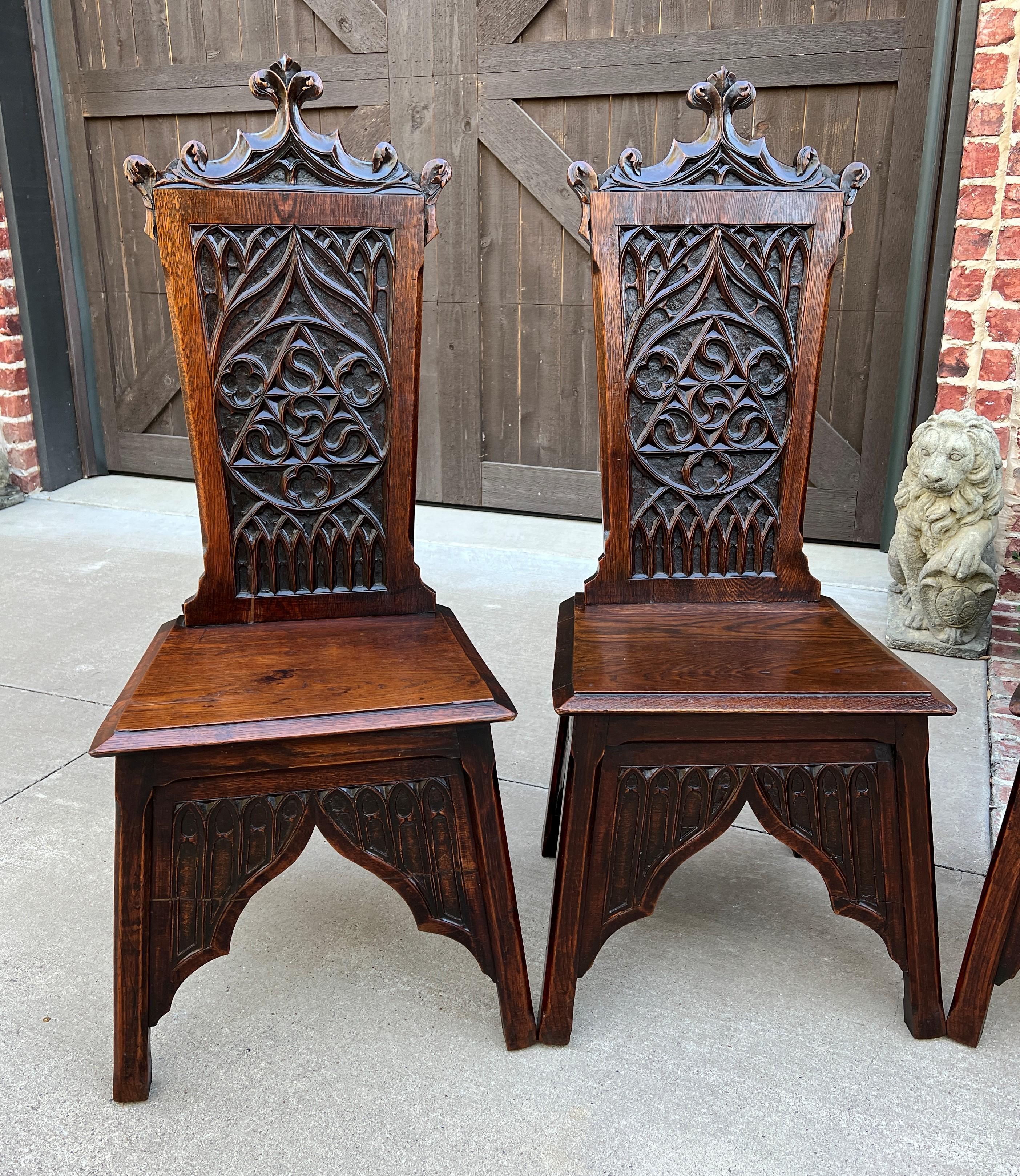Late 19th Century Antique French Chairs Set of 6 Gothic Revival Oak Pegged Dining Side Chairs 19C