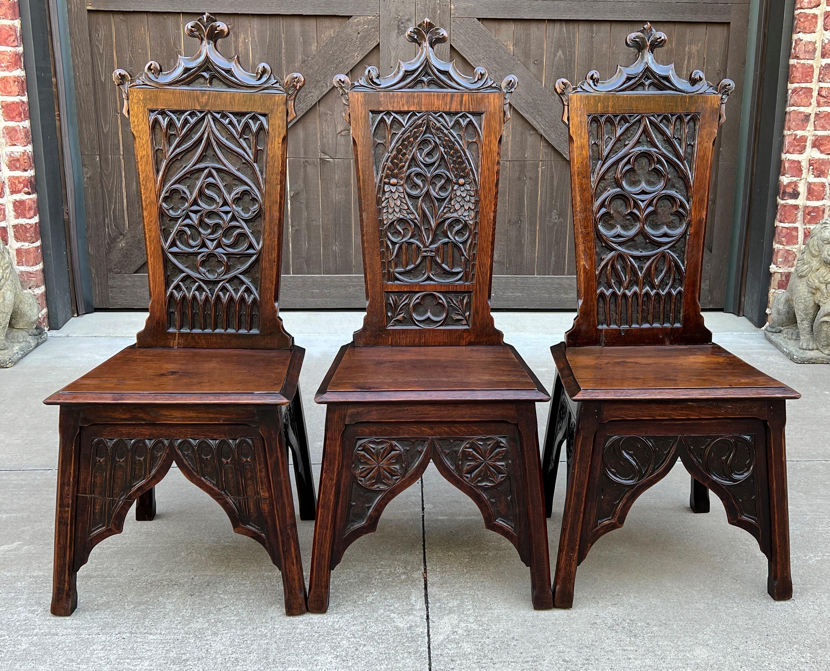 Antique French Chairs Set of 6 Gothic Revival Oak Pegged Dining Side Chairs 19C 4