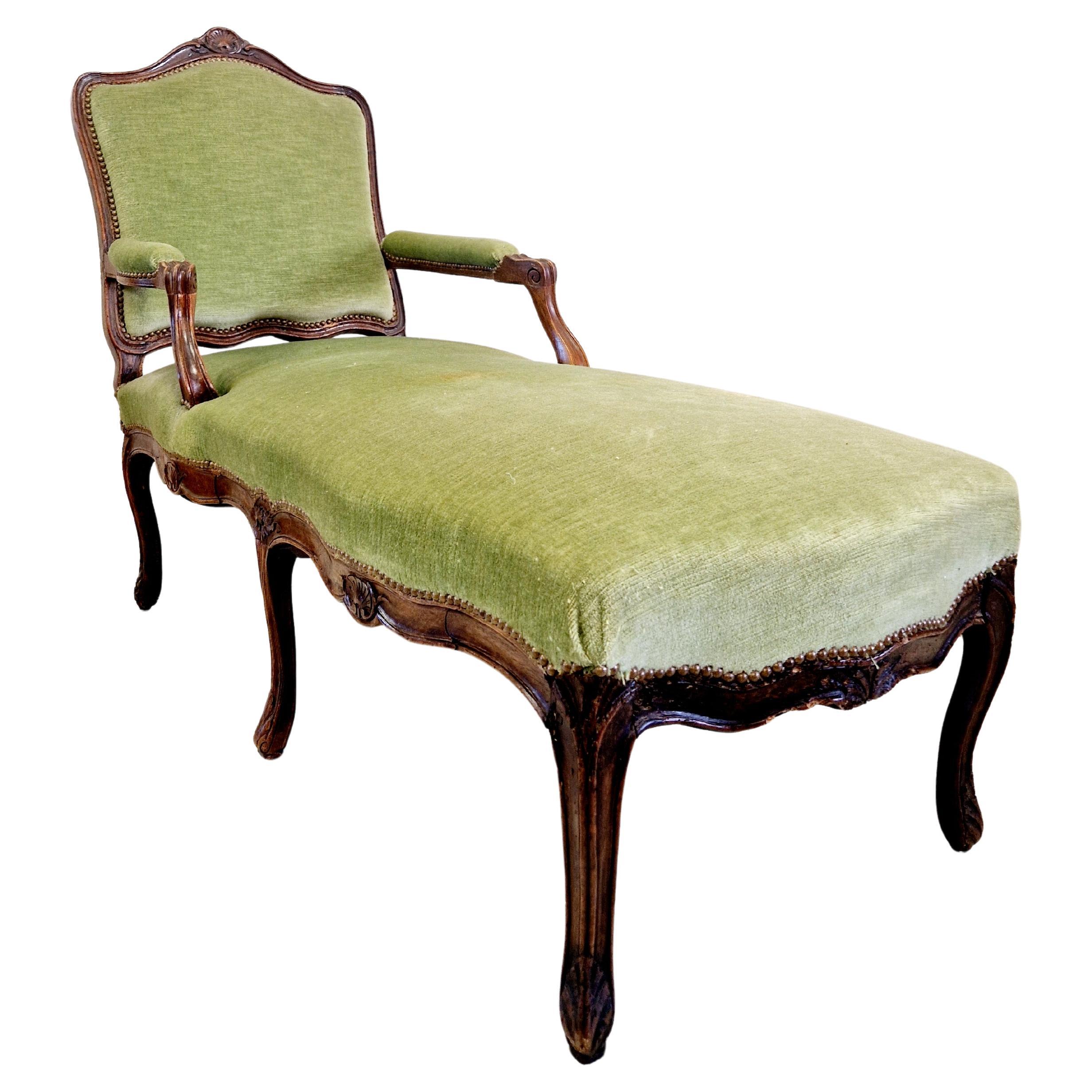 Antique French Chaise Longue Sedia stile Luigi XV