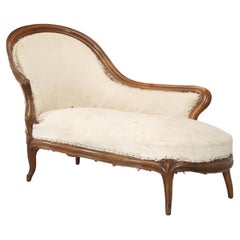 Antique French Chaise Lounge in Figured Walnut in the Méridienne Style, c1860's