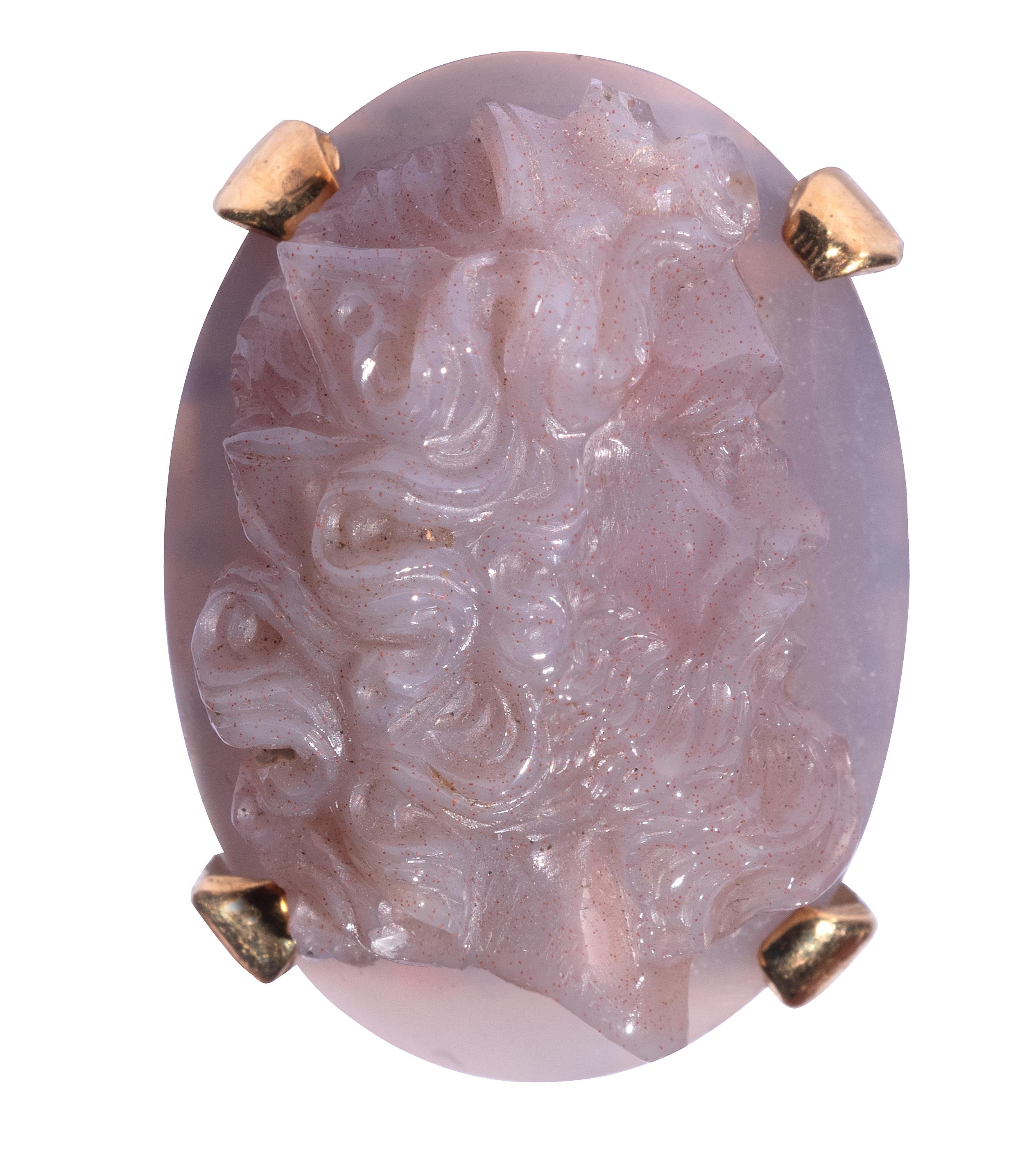 Uncut Antique French Chalcedony Cameo Ring For Sale