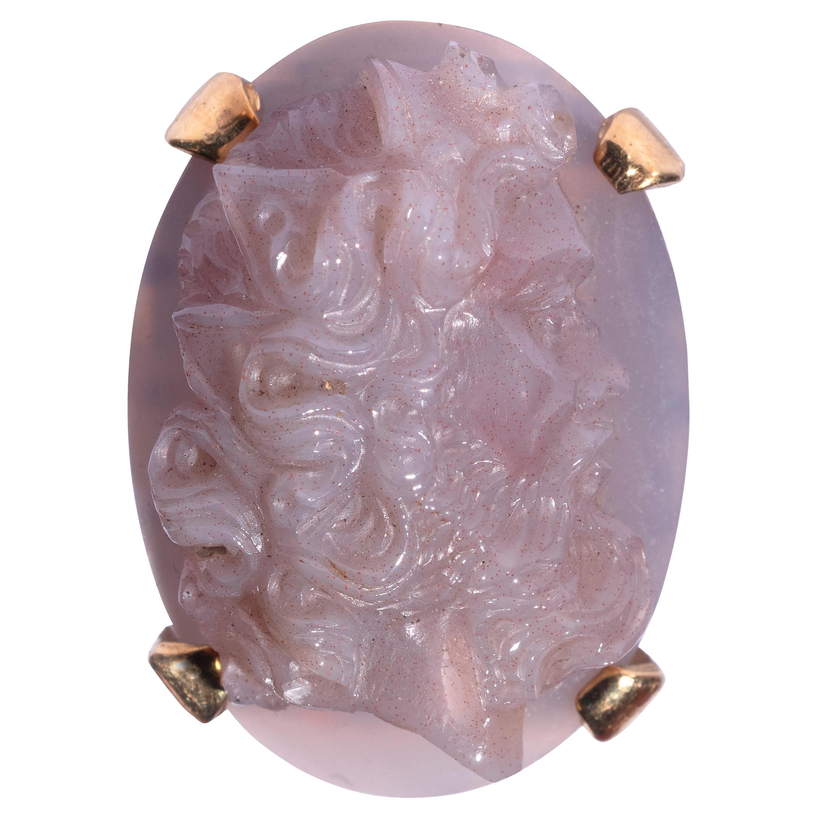 Antique French Chalcedony Cameo Ring For Sale