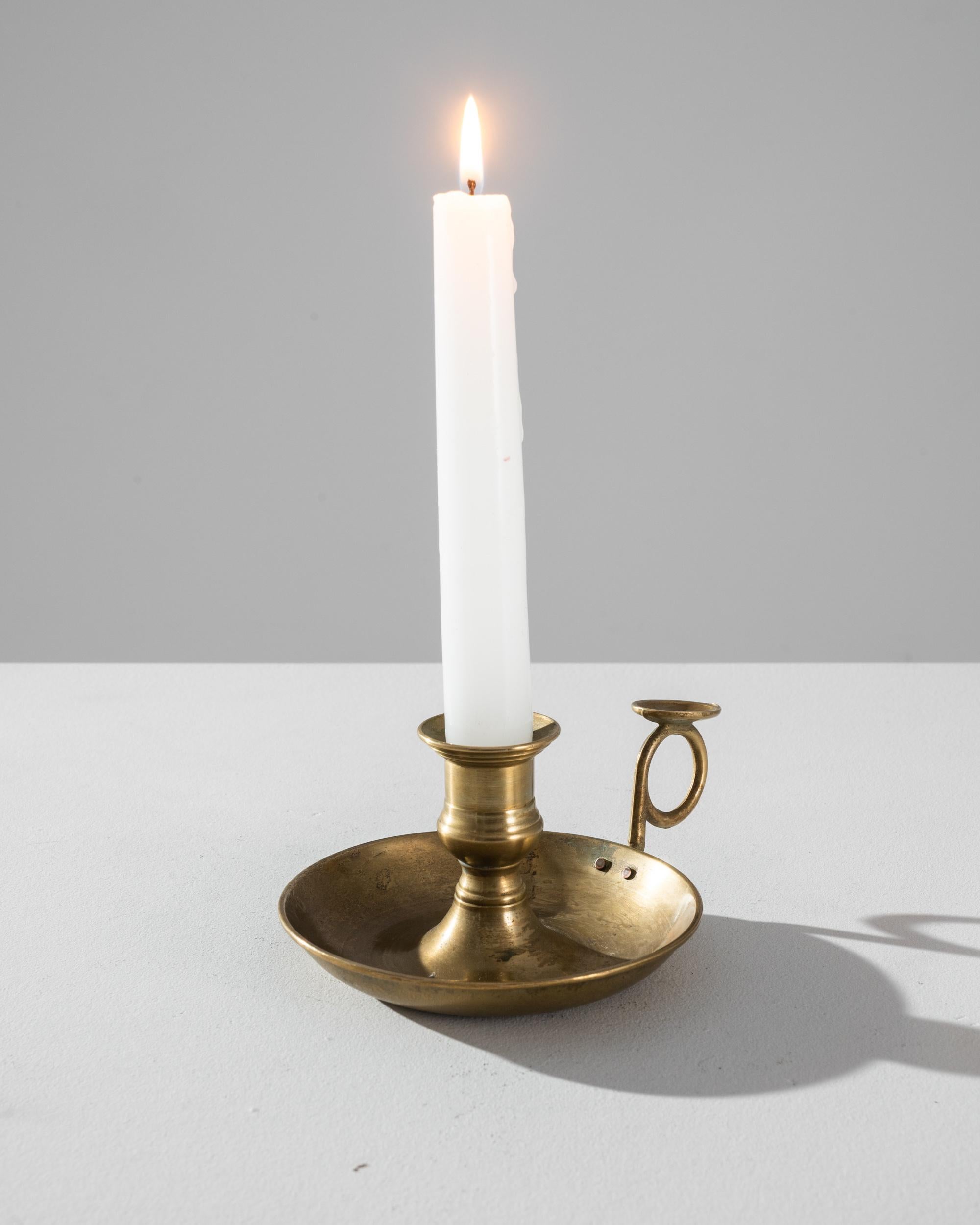 Brass Antique French Chamberstick Candle Holder
