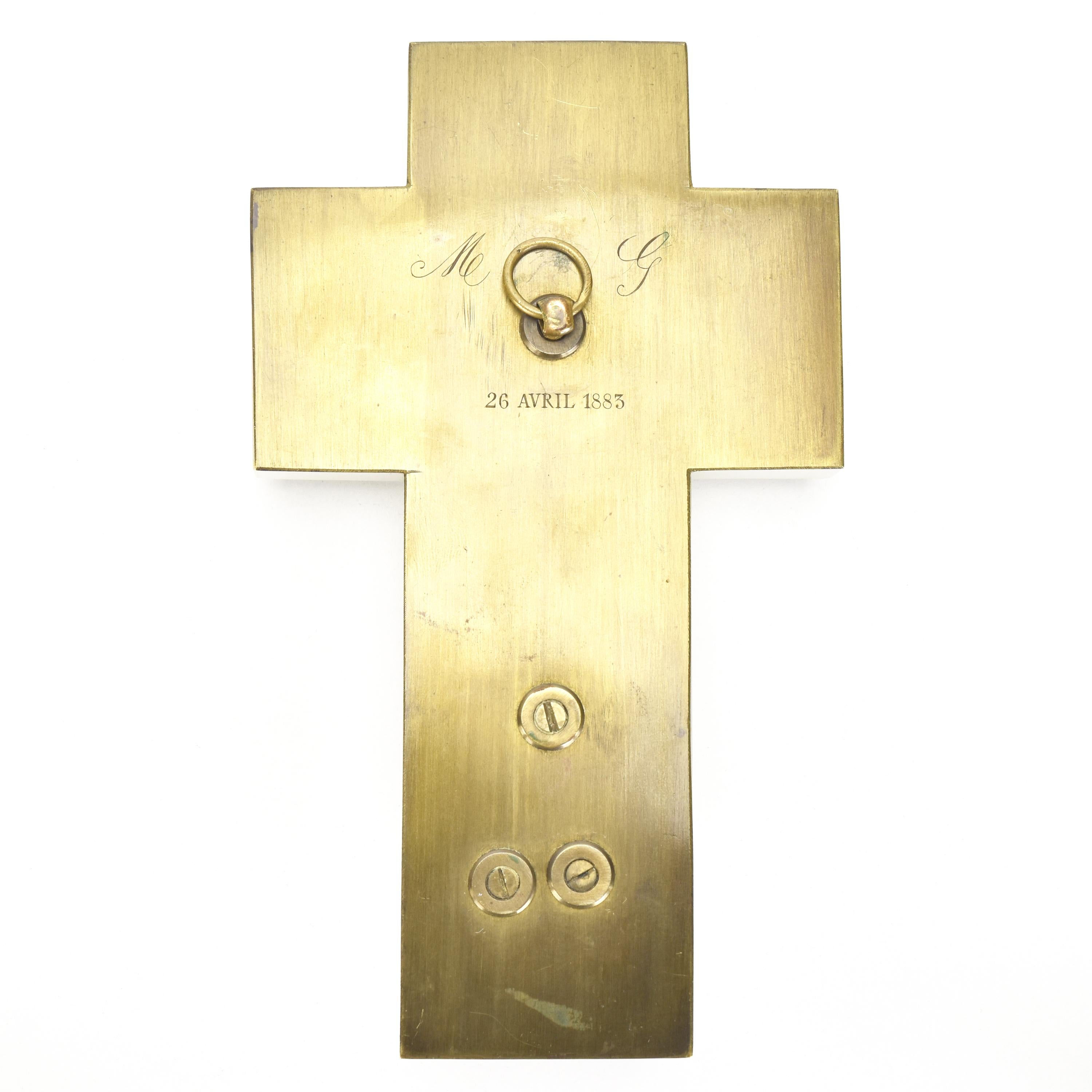 Antikes französisches Champleve-Cloisonné-Kreuz auf Onyx, viktorianisch, datiert 1883 im Zustand „Gut“ im Angebot in Bad Säckingen, DE