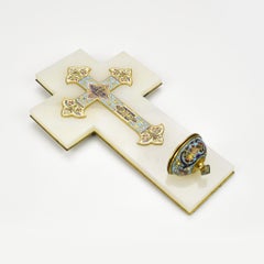 Antique French Champleve Cloisonne Crucifix on Onyx Victorian