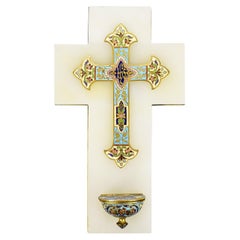 Antique French Champleve Cloisonne Crucifix on Onyx Victorian