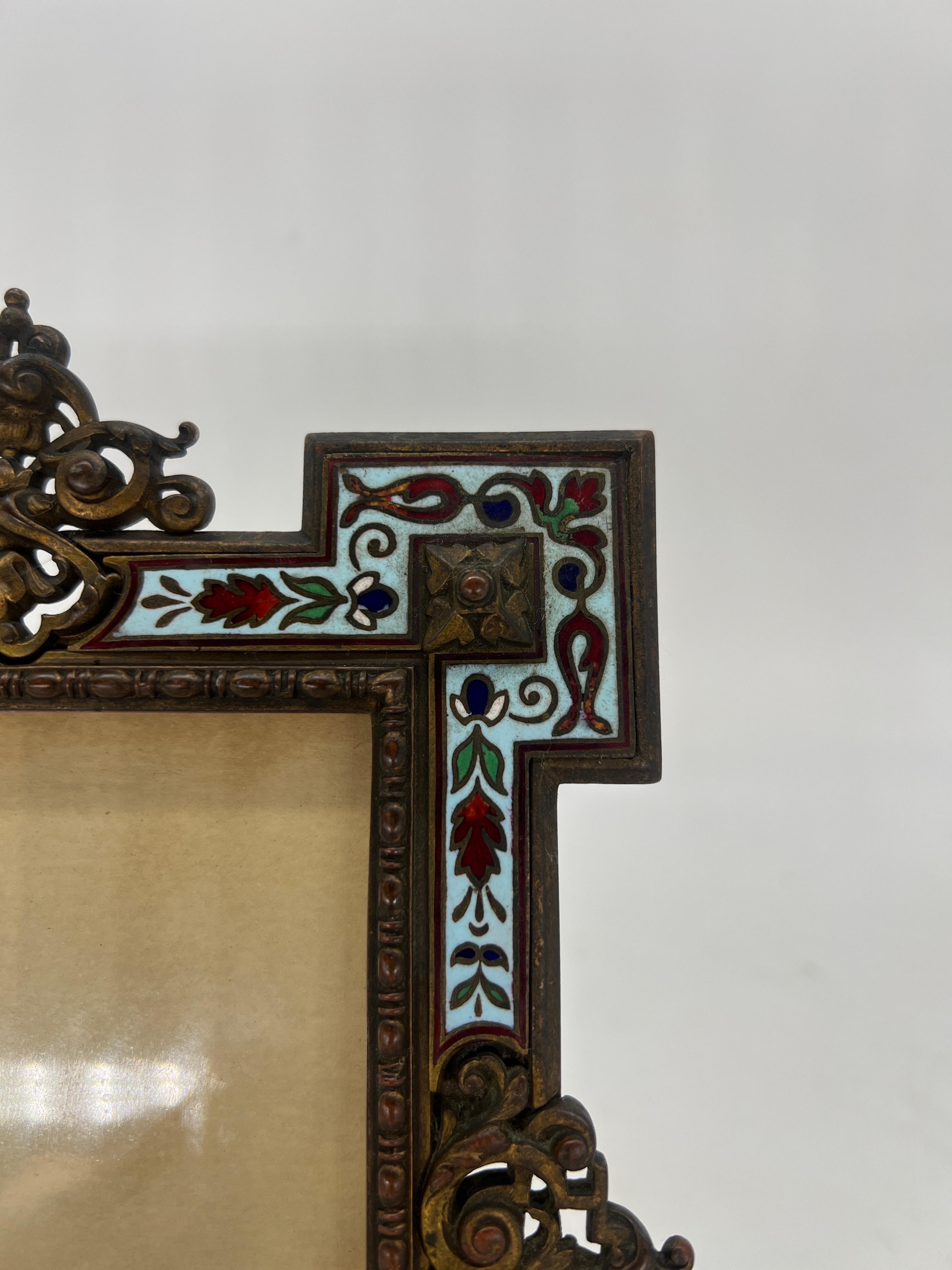 Antique French Champleve Enamel Picture Frame C. 1890 In Good Condition In Atlanta, GA