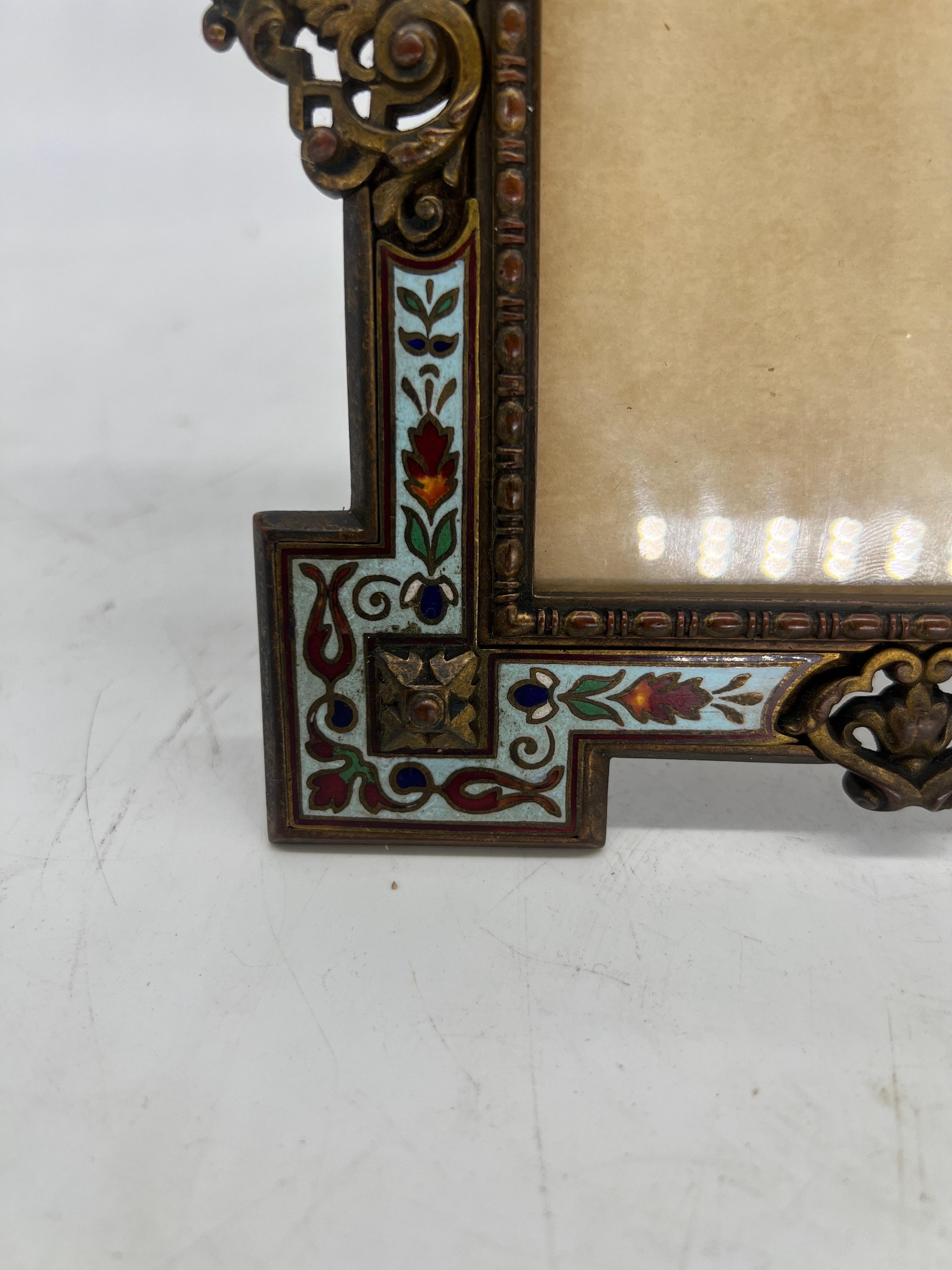 Bronze Antique French Champleve Enamel Picture Frame C. 1890