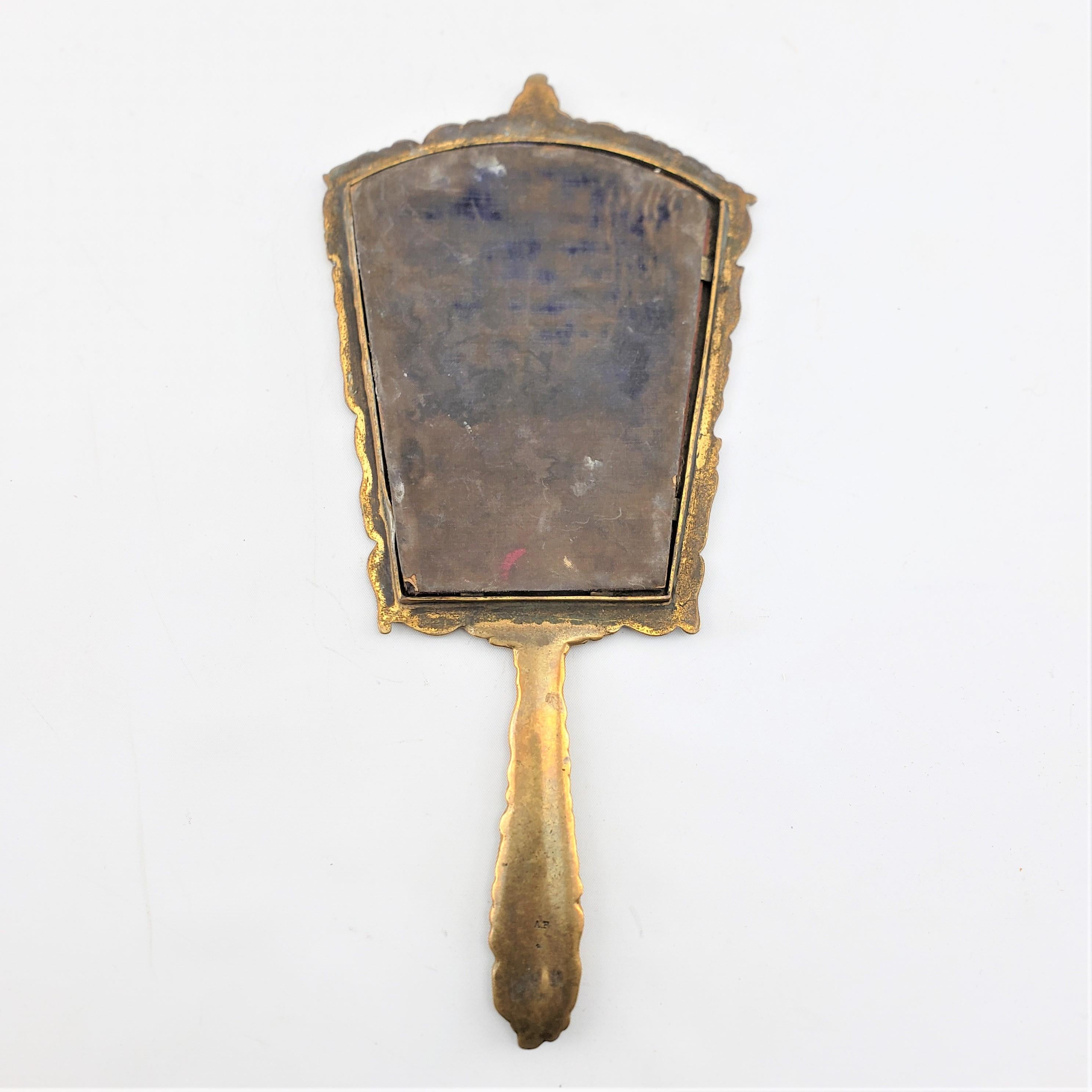 20th Century Antique French Champleve  Enameled Hand-Held Dresser Mirror with Floral Motif For Sale