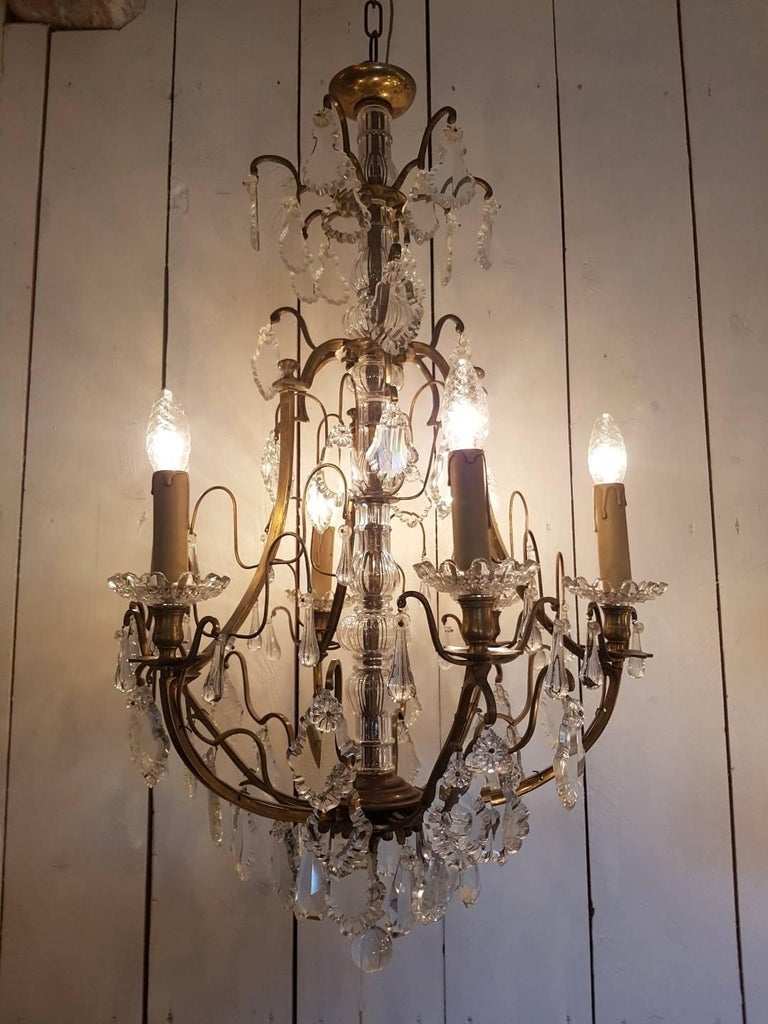 Antique French Chandelier Cage Model of Bronze with Six Lights, 20th