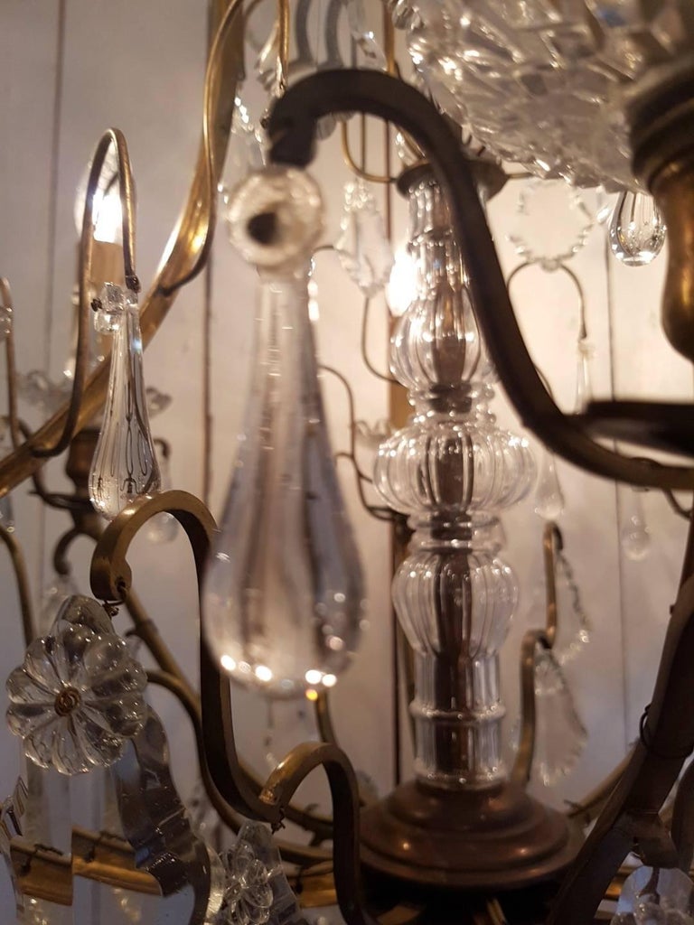 Antique French Chandelier Cage Model Of Bronze With Six Lights 20th Antique French Chandelier Cage Model Of Bronze With Six Lights 20th Century In Good Condition