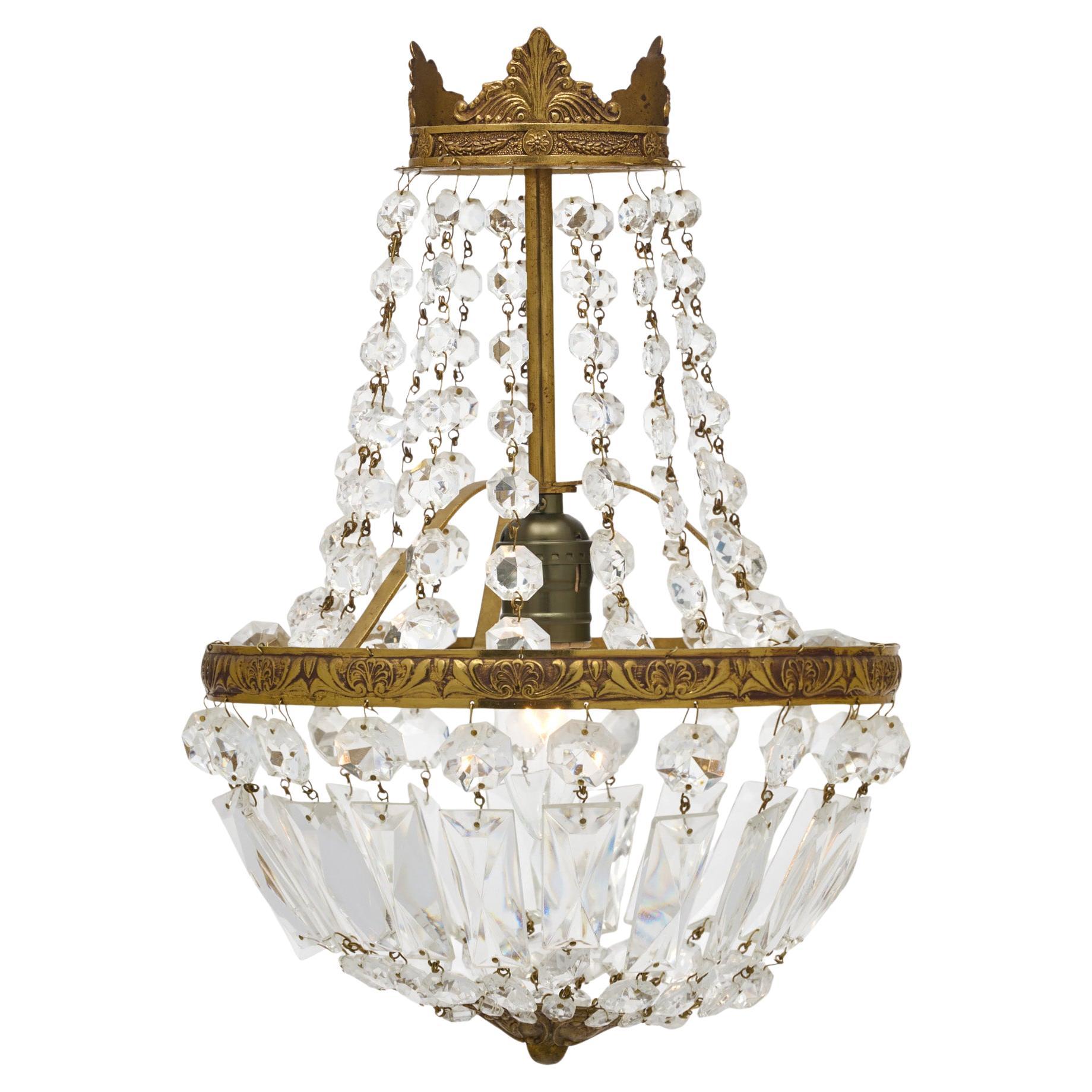 Antique French Chandelier, Cut Crystal & Brass, Empire Style, 1920