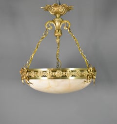 Antiker französischer Kronleuchter aus Bronze und Alabaster, Napoleon III., Zweites Kaiserreich