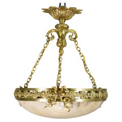 Lustre français ancien en bronze et albâtre Napoléon III Second Empire