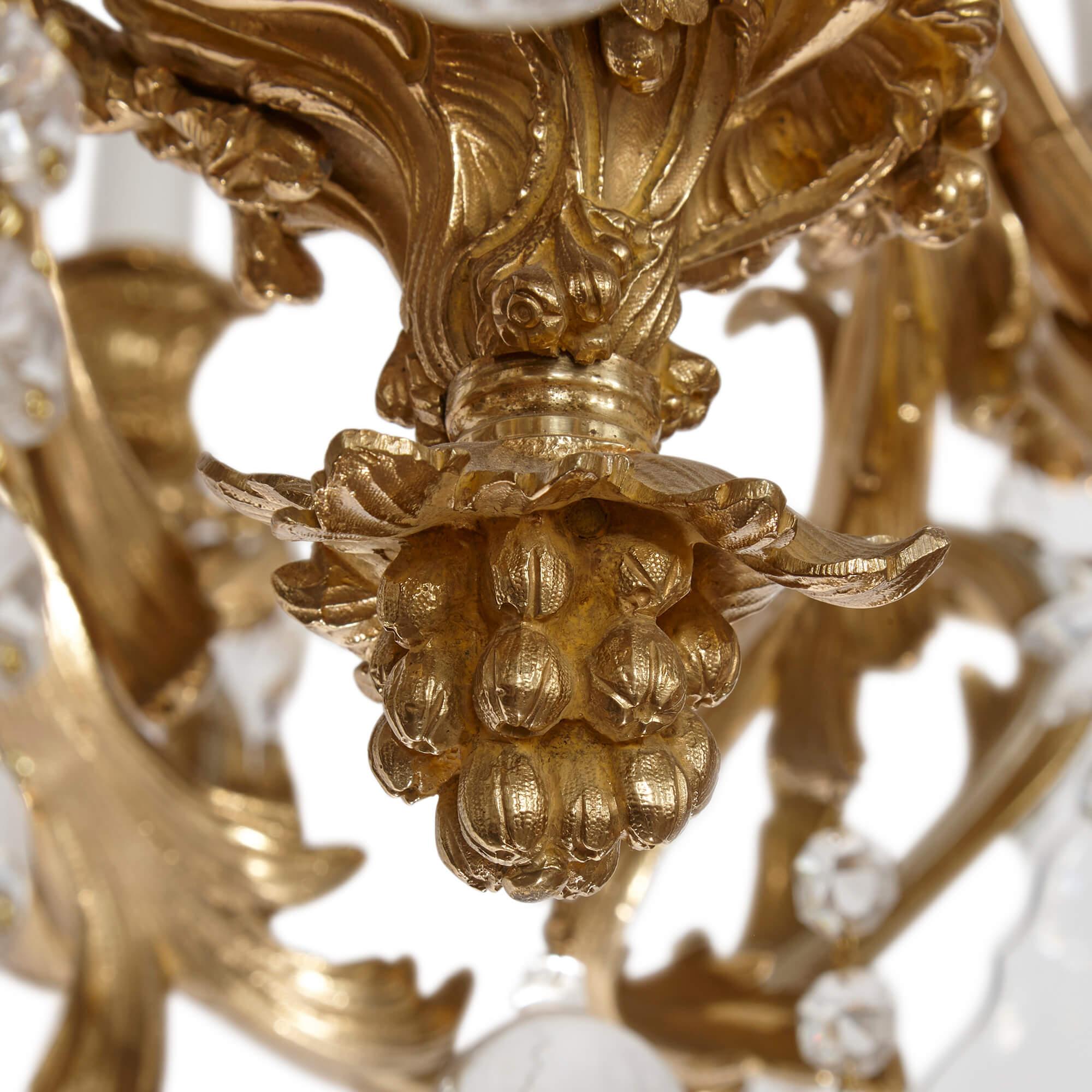 French Antique Ormolu and Cut-Glass Rococo-Style Chandelier  For Sale