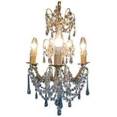 Antique French Chandelier with Blue Drops, 19th Century