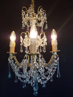 Antique French Chandelier with Blue Drops, 19th Century