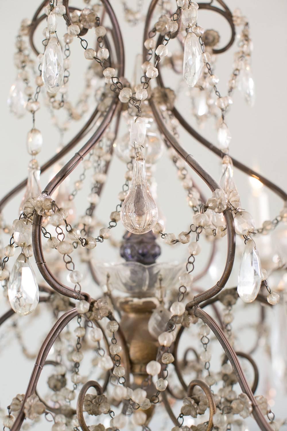 Antique French Chandelier with Glass Crystals In Good Condition For Sale In Los Angeles, CA