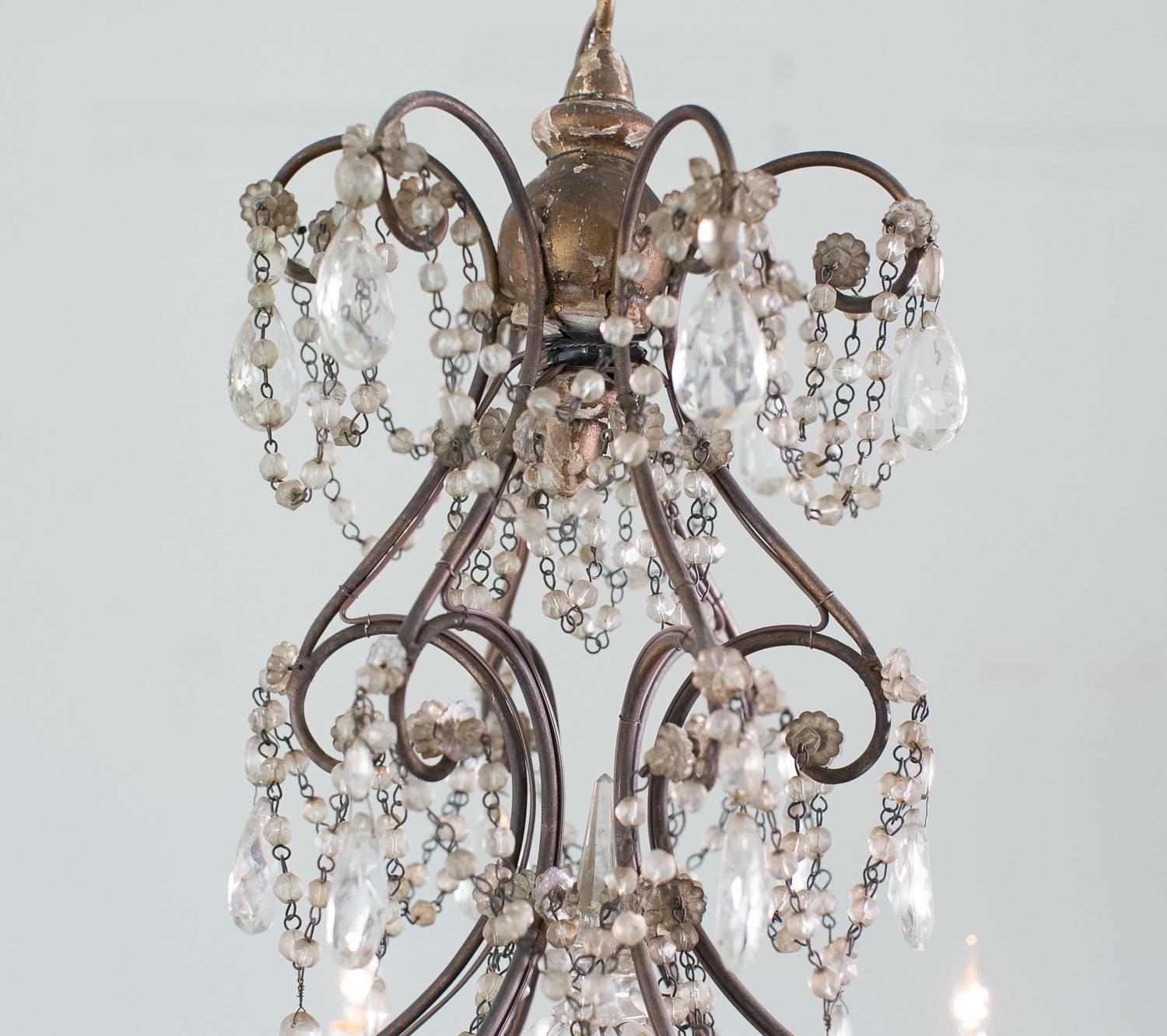 Early 20th Century Antique French Chandelier with Glass Crystals For Sale