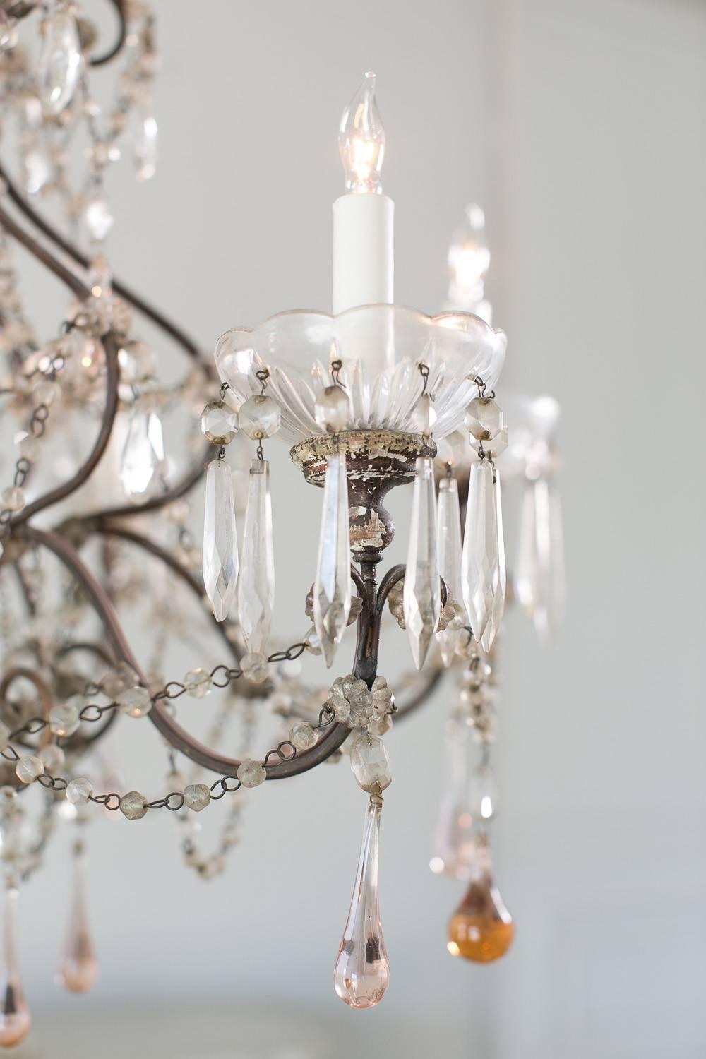 Antique French Chandelier with Glass Crystals For Sale 2