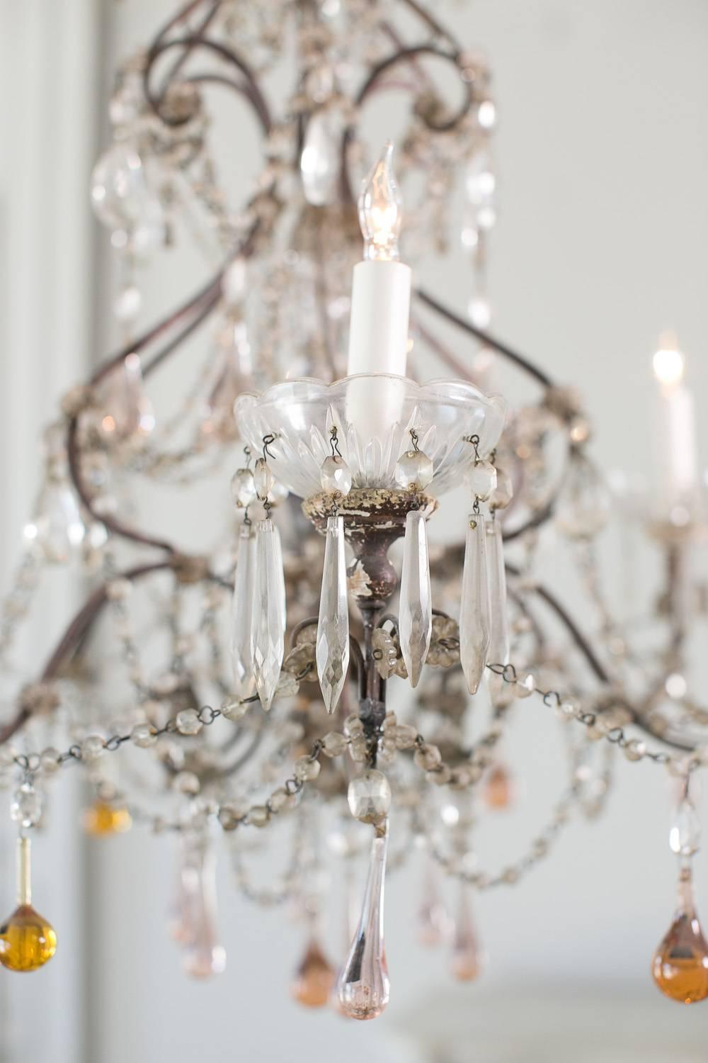 Antique French Chandelier with Glass Crystals For Sale 3