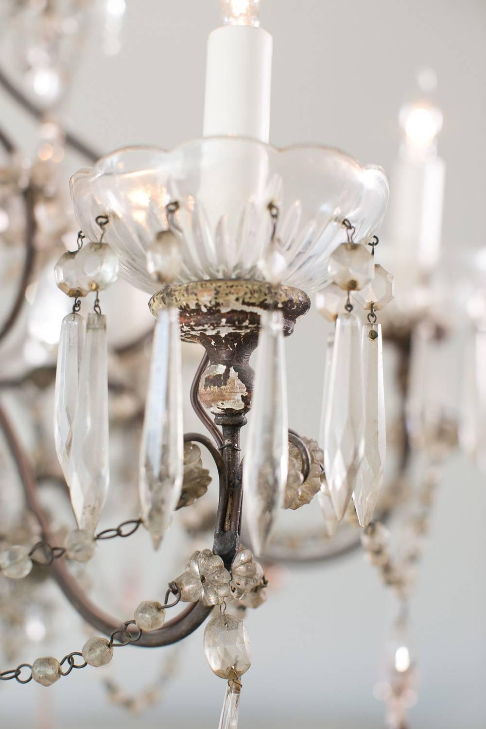 Antique French Chandelier with Glass Crystals For Sale 4