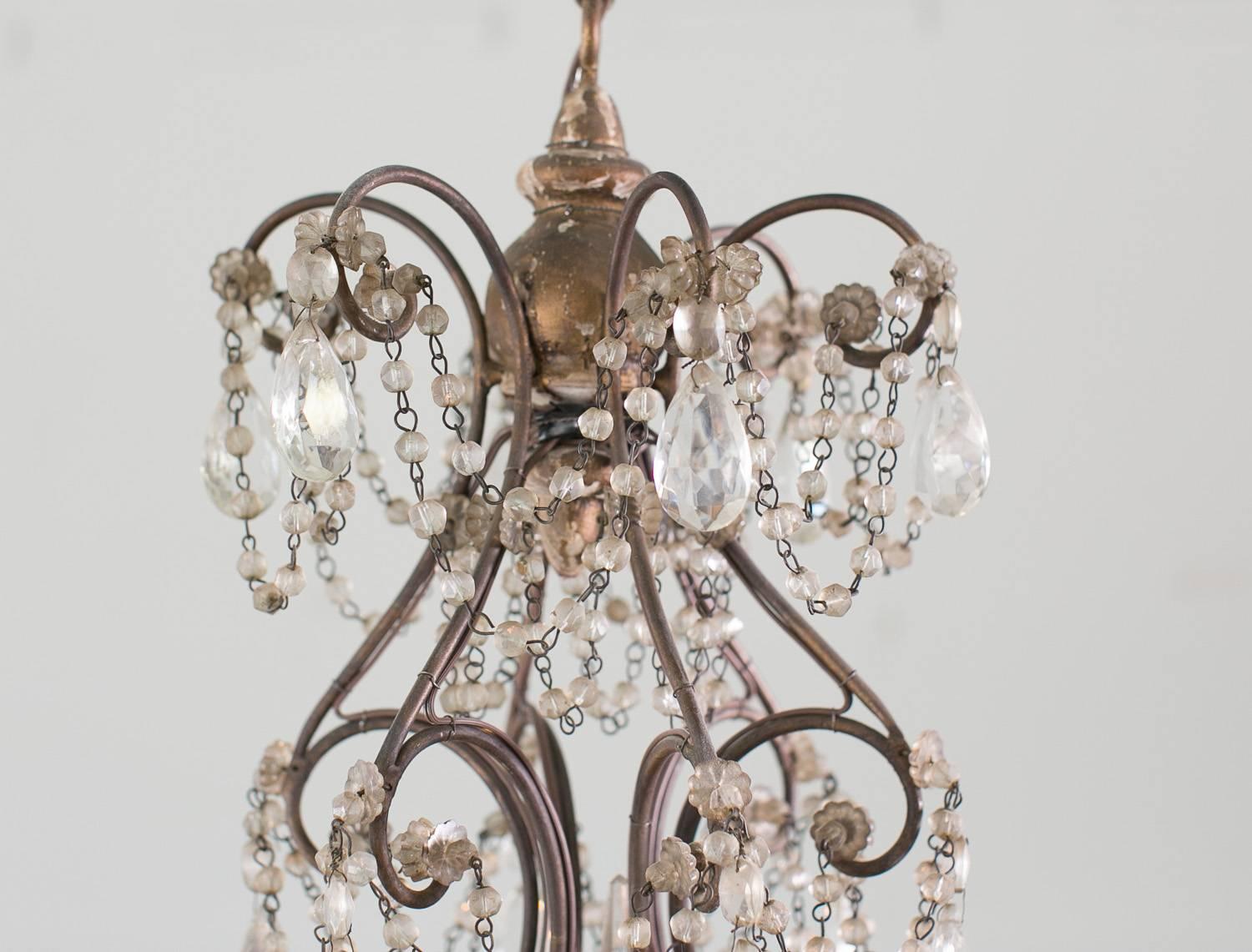 Antique French Chandelier with Glass Crystals For Sale 5