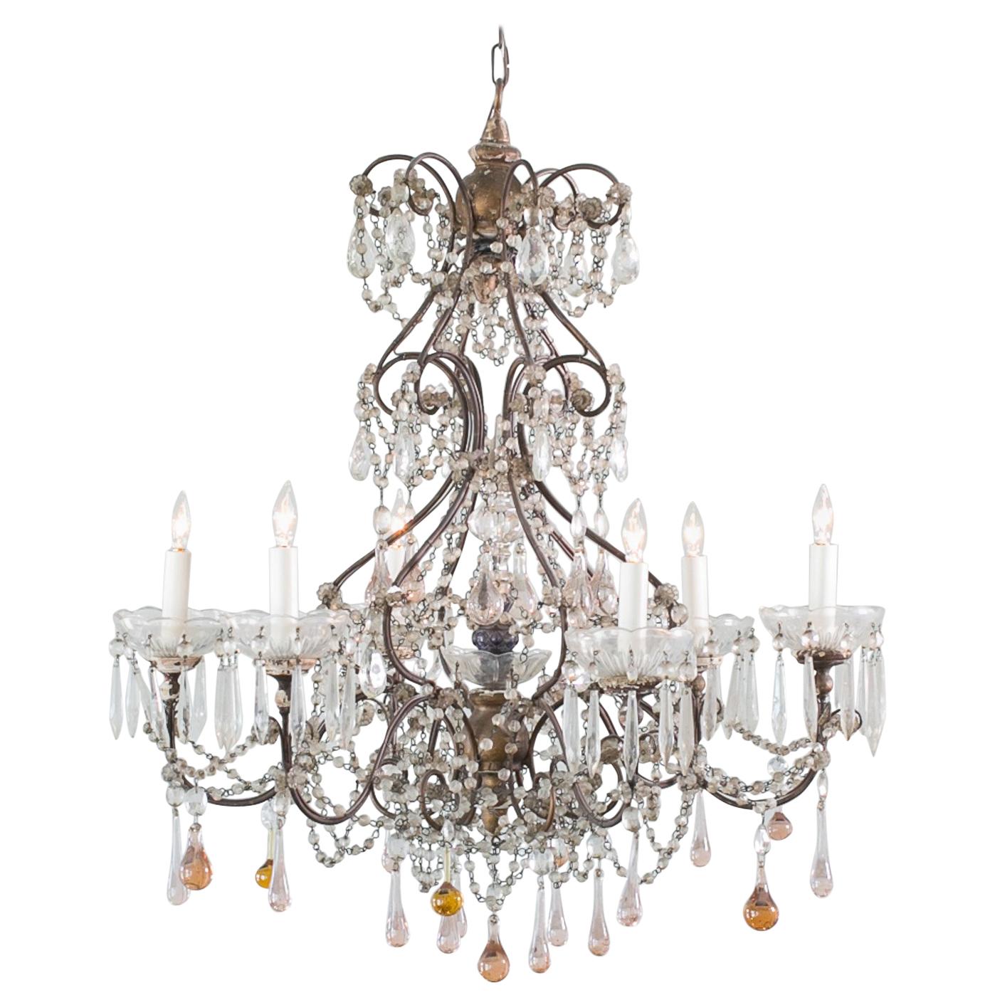 Antique French Chandelier with Glass Crystals For Sale